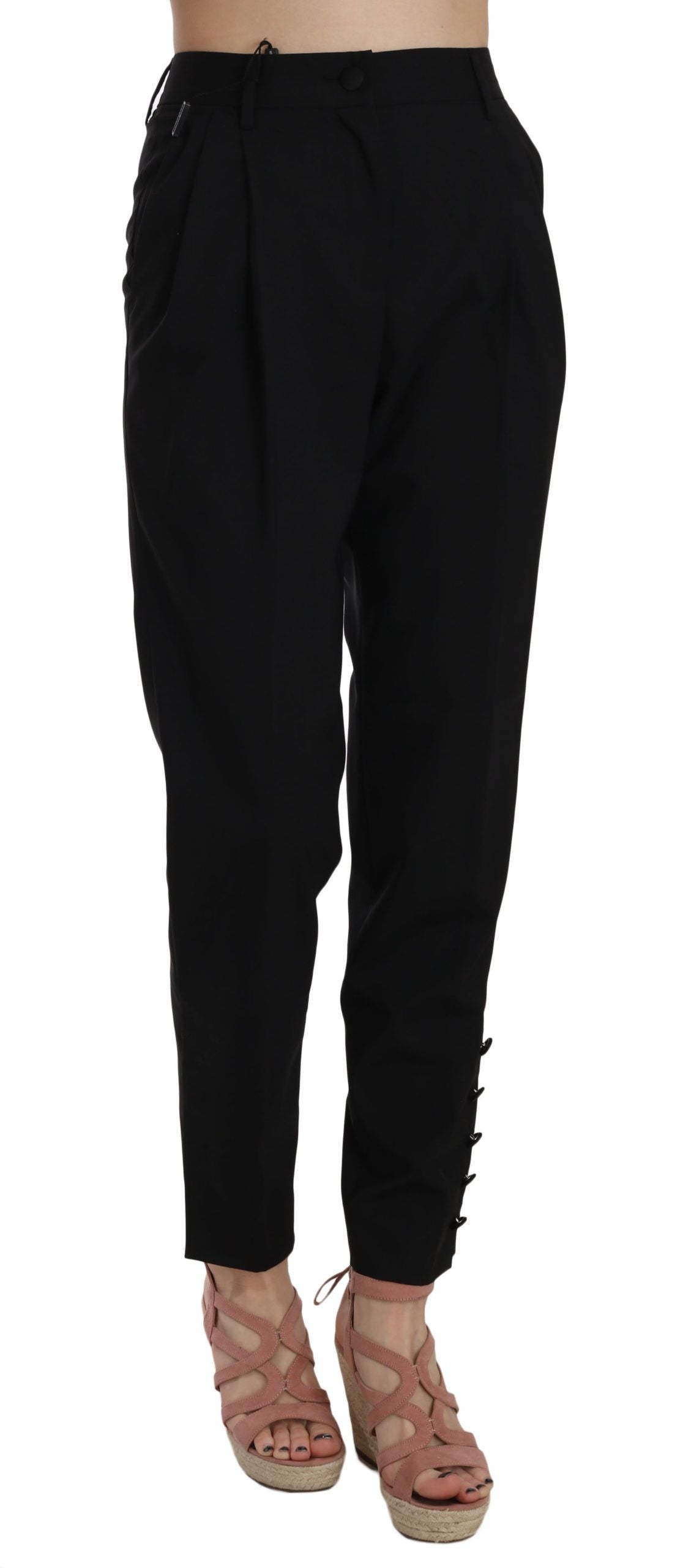 Dolce & Gabbana Elegante Plisserede Koniske Sorte Bukser