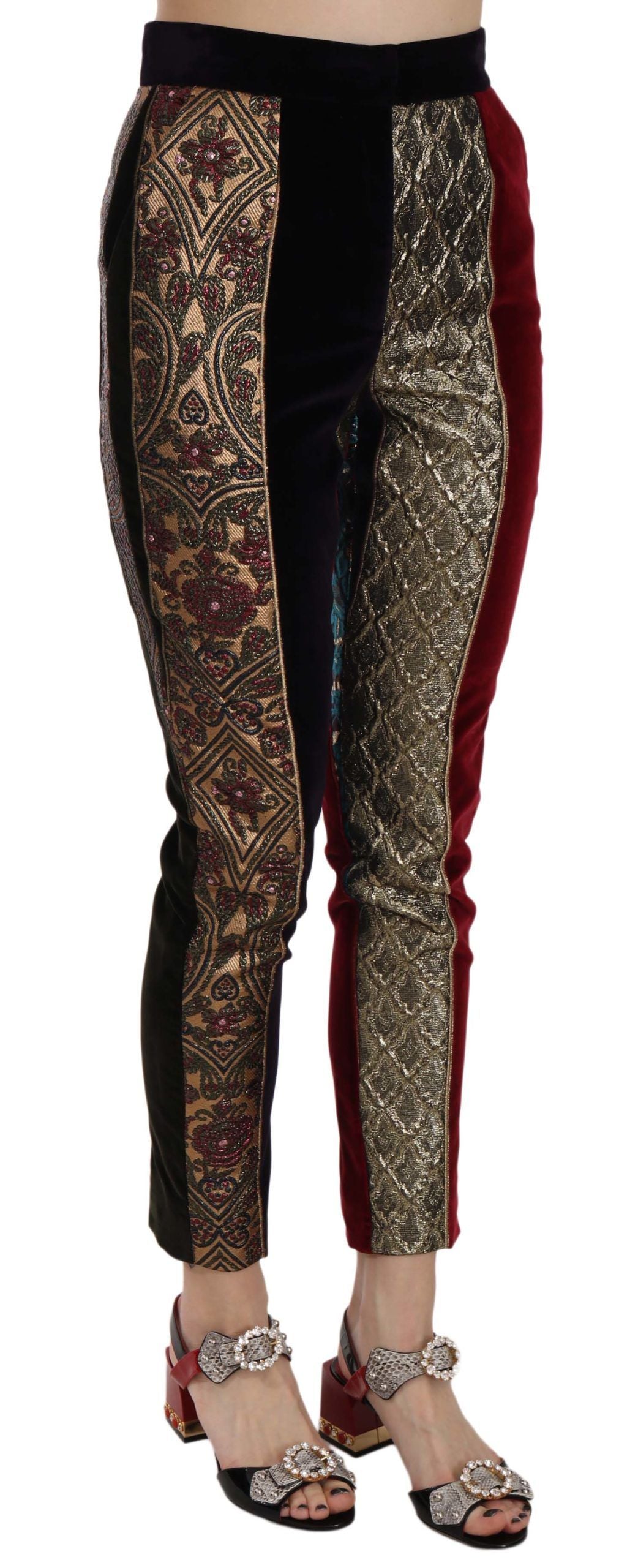 Dolce & Gabbana Elegante Flerfarvede Jacquard Cropped Bukser