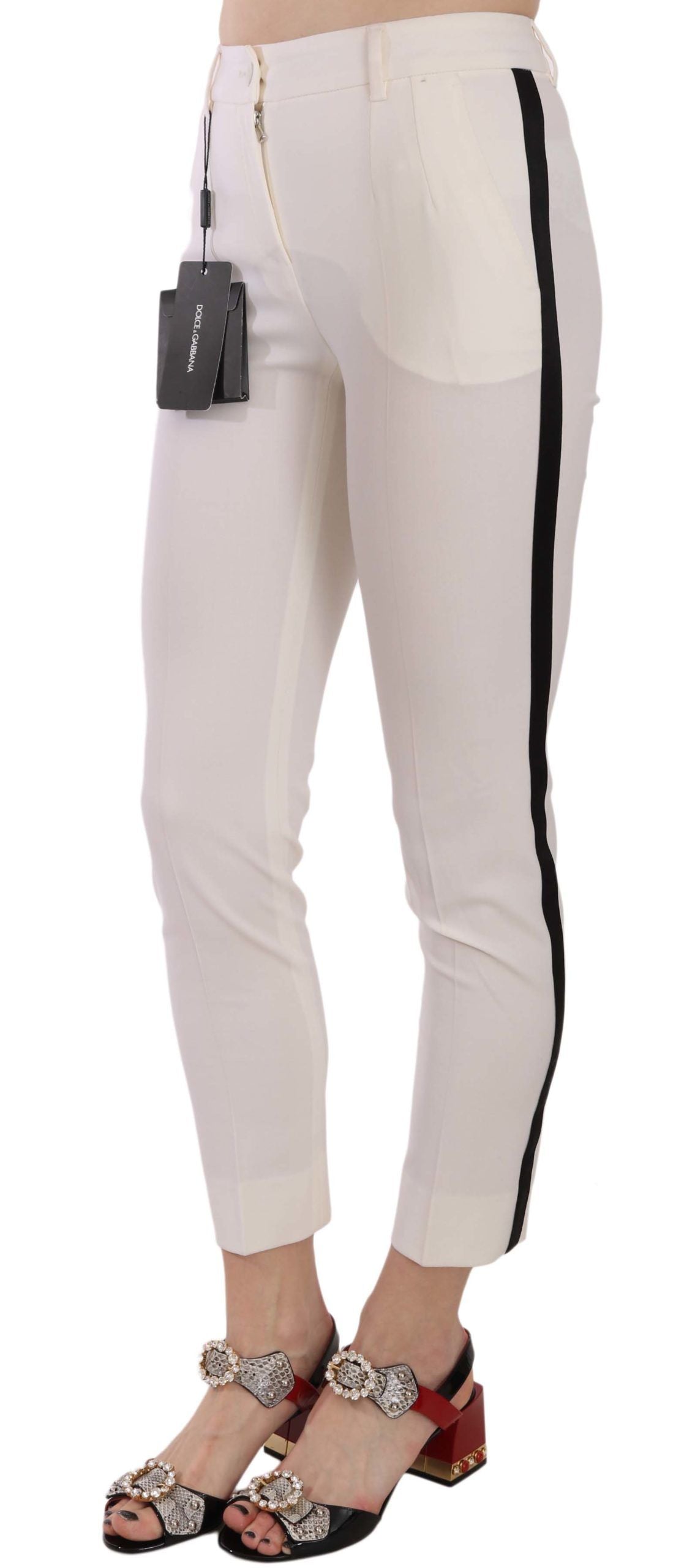 Dolce & Gabbana Elegante Sidestribede Cropped Uldbukser