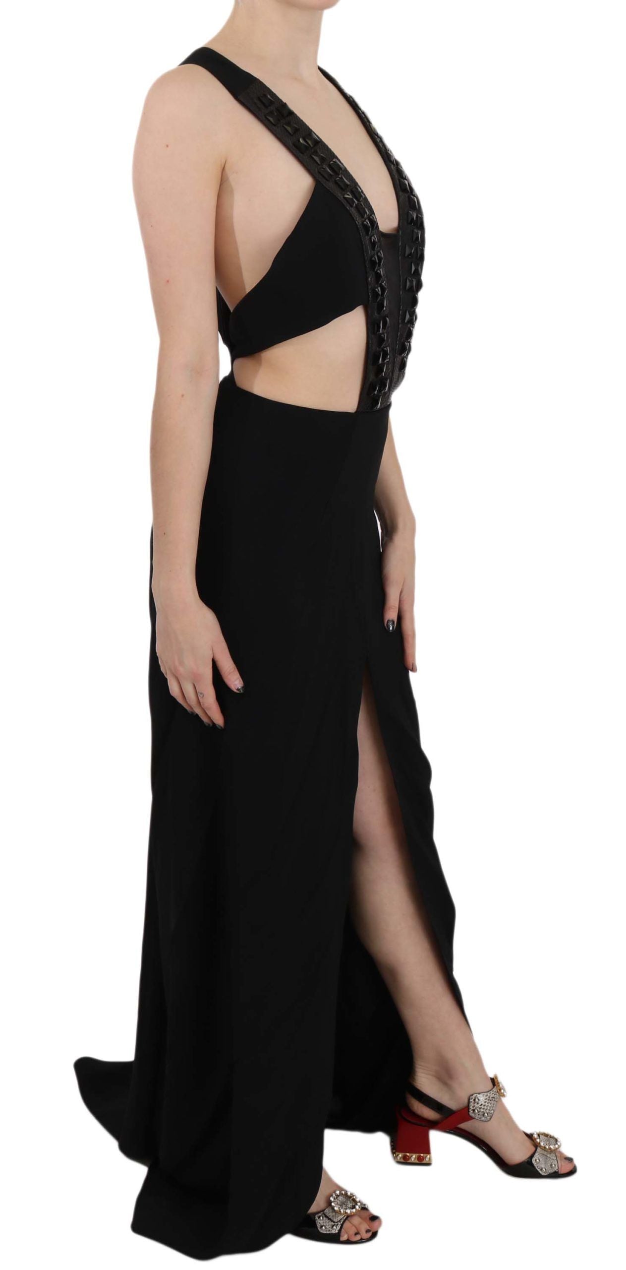 John Richmond Elegant Flare Maxi Aftenkjole med Krystaldetaljer