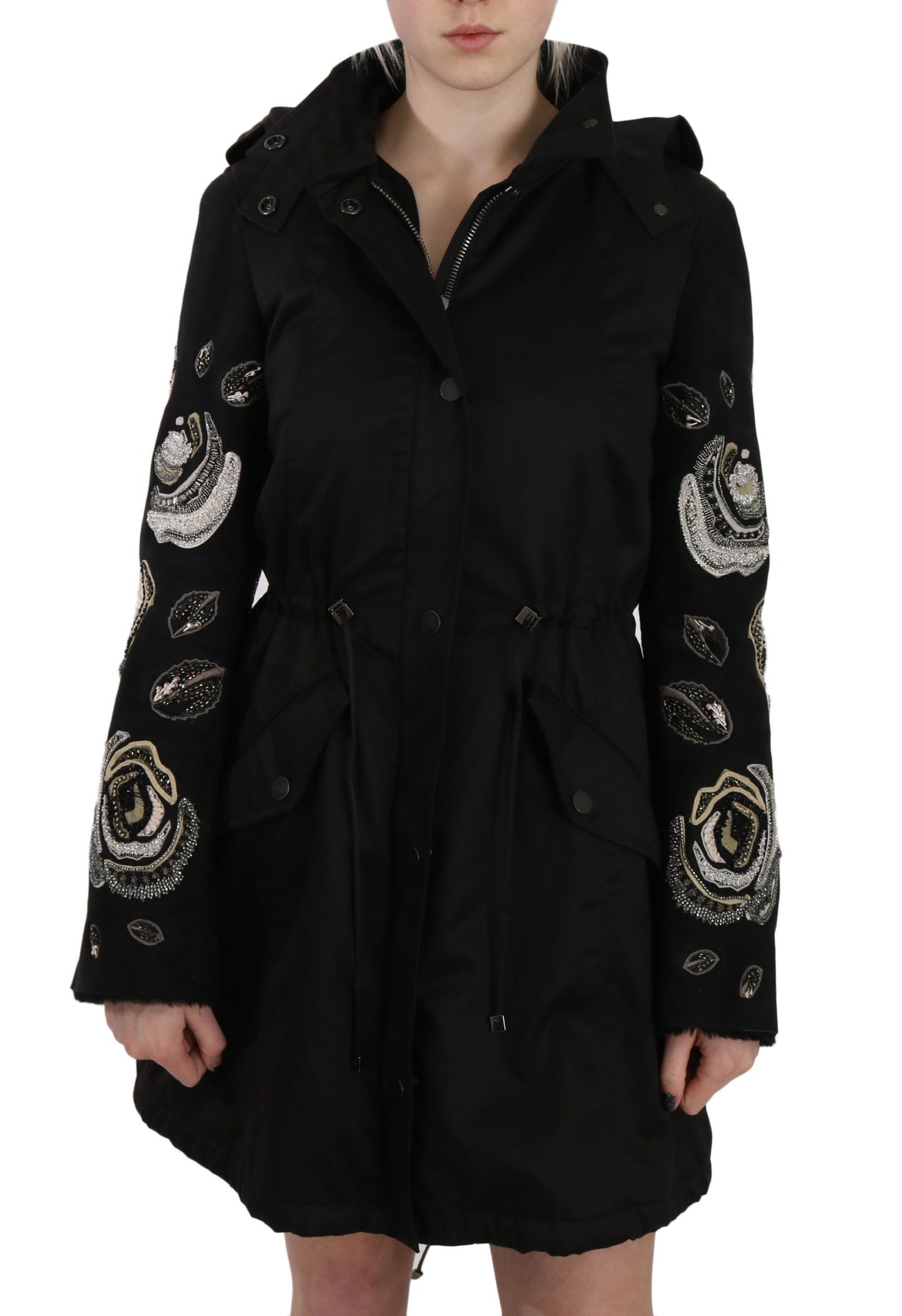John Richmond Elegant Sort Perlebesat Parka Jakke til Kvinder
