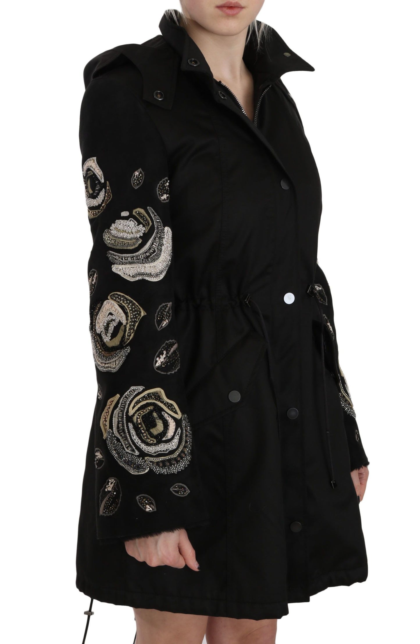 John Richmond Elegant Sort Perlebesat Parka Jakke til Kvinder