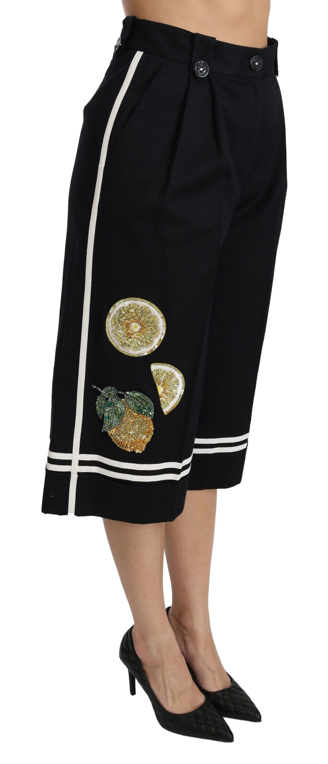Dolce & Gabbana højtaljede Palazzo-bukser i sort citron