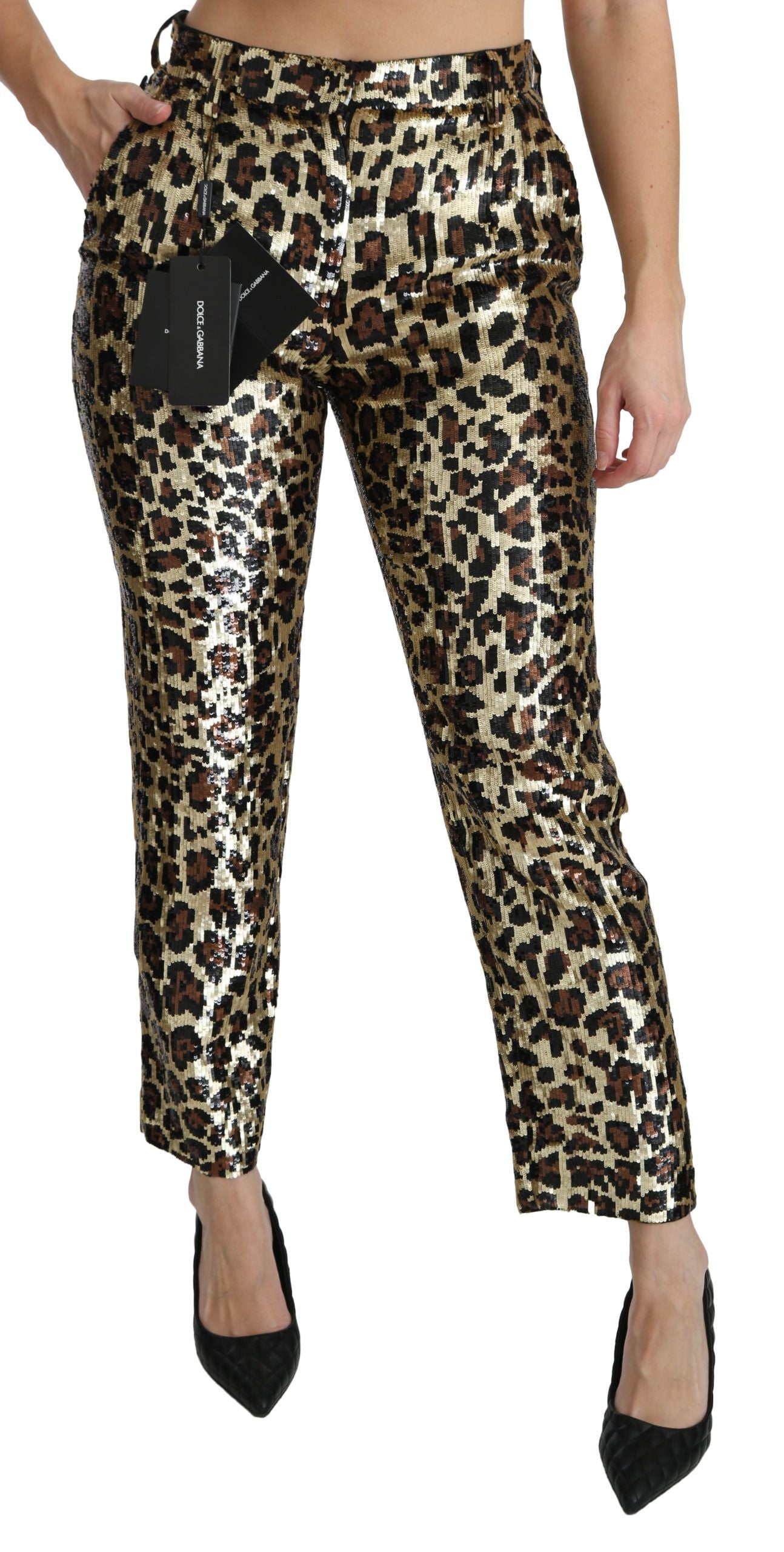 Dolce & Gabbana Chic højtaljede leopardbukser med pailletter