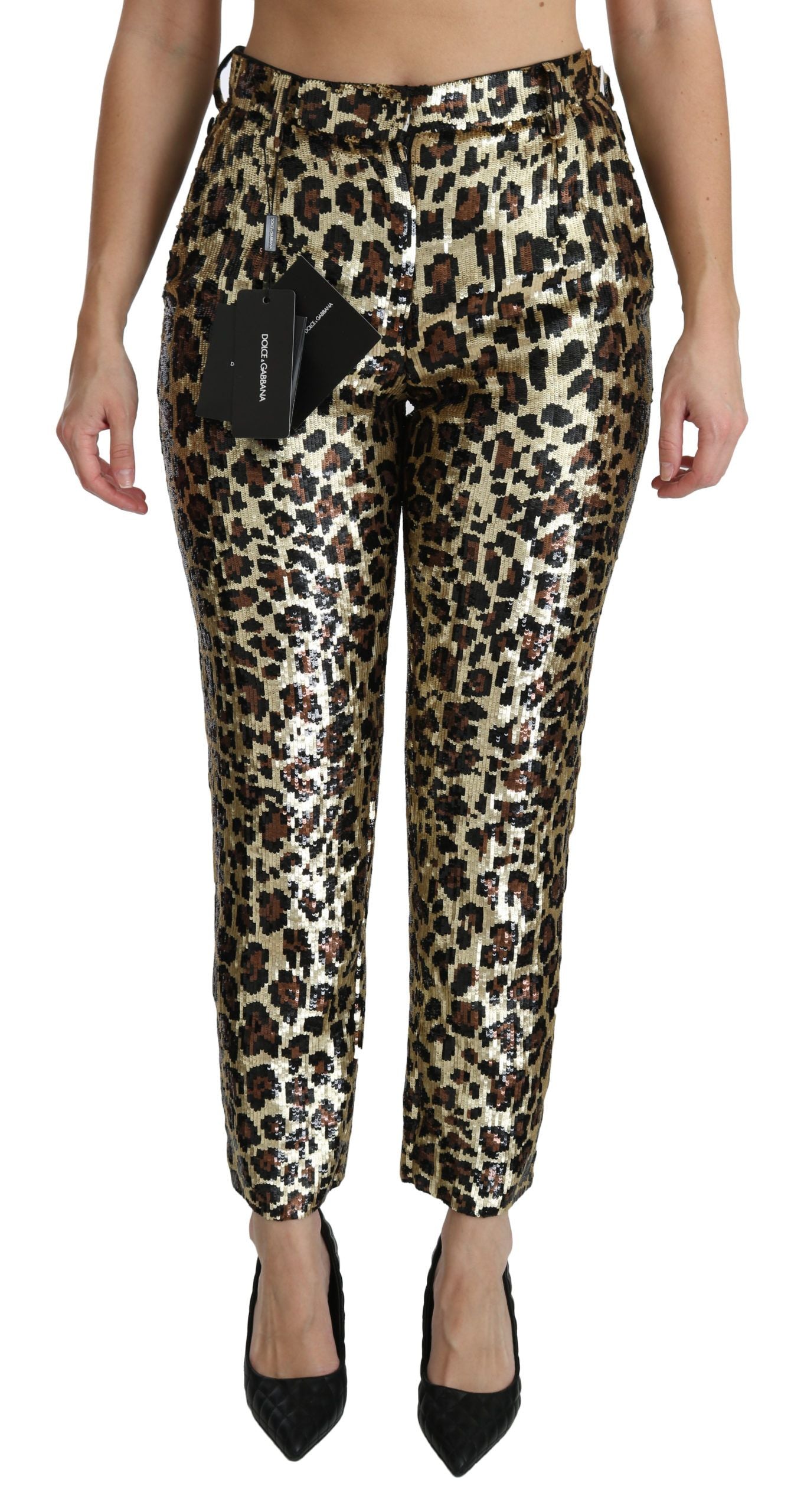 Dolce & Gabbana Chic højtaljede leopardbukser med pailletter