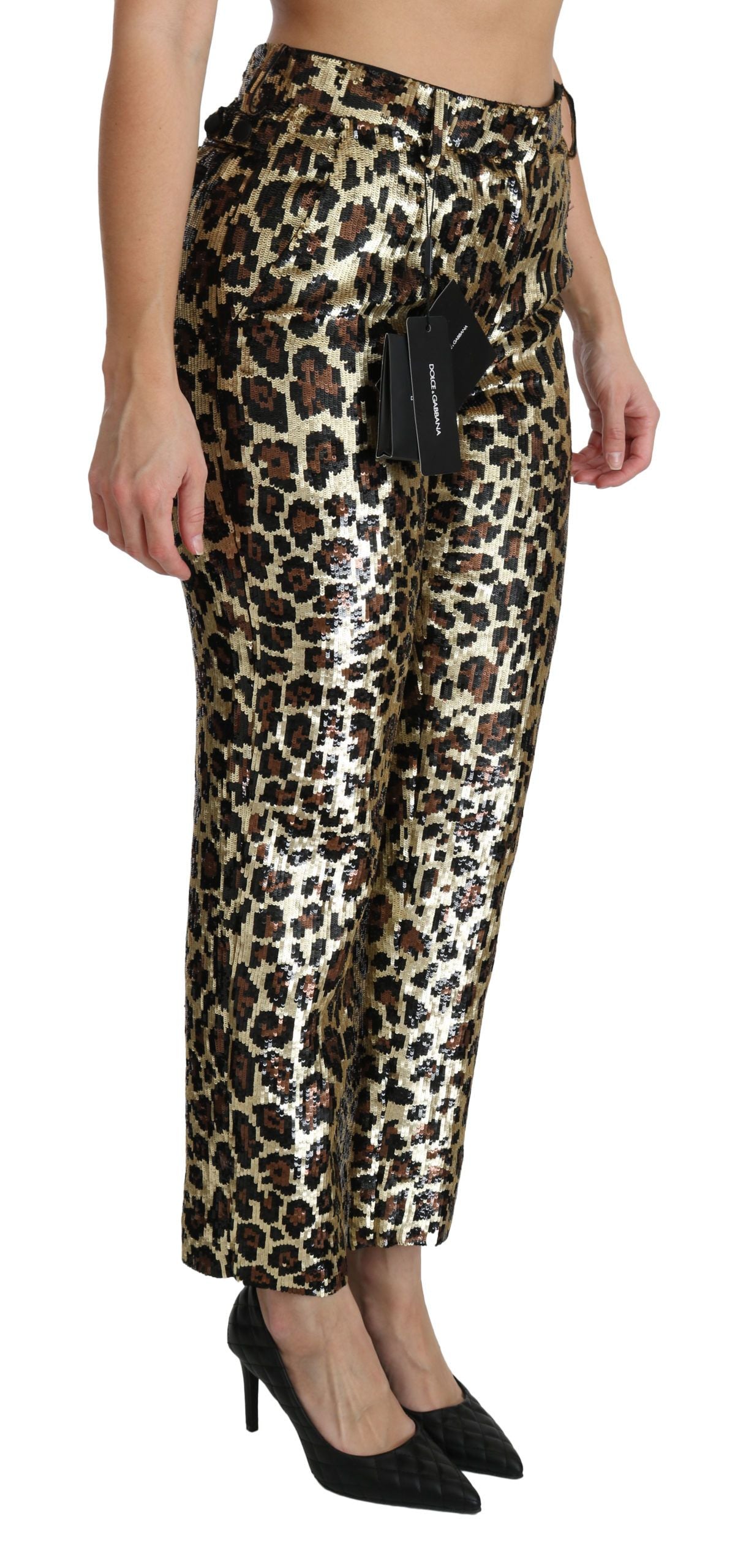 Dolce & Gabbana Chic højtaljede leopardbukser med pailletter