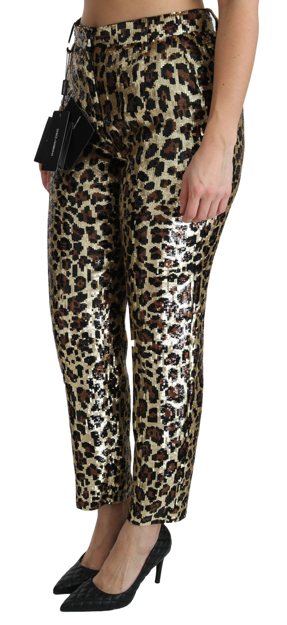 Dolce & Gabbana Chic højtaljede leopardbukser med pailletter