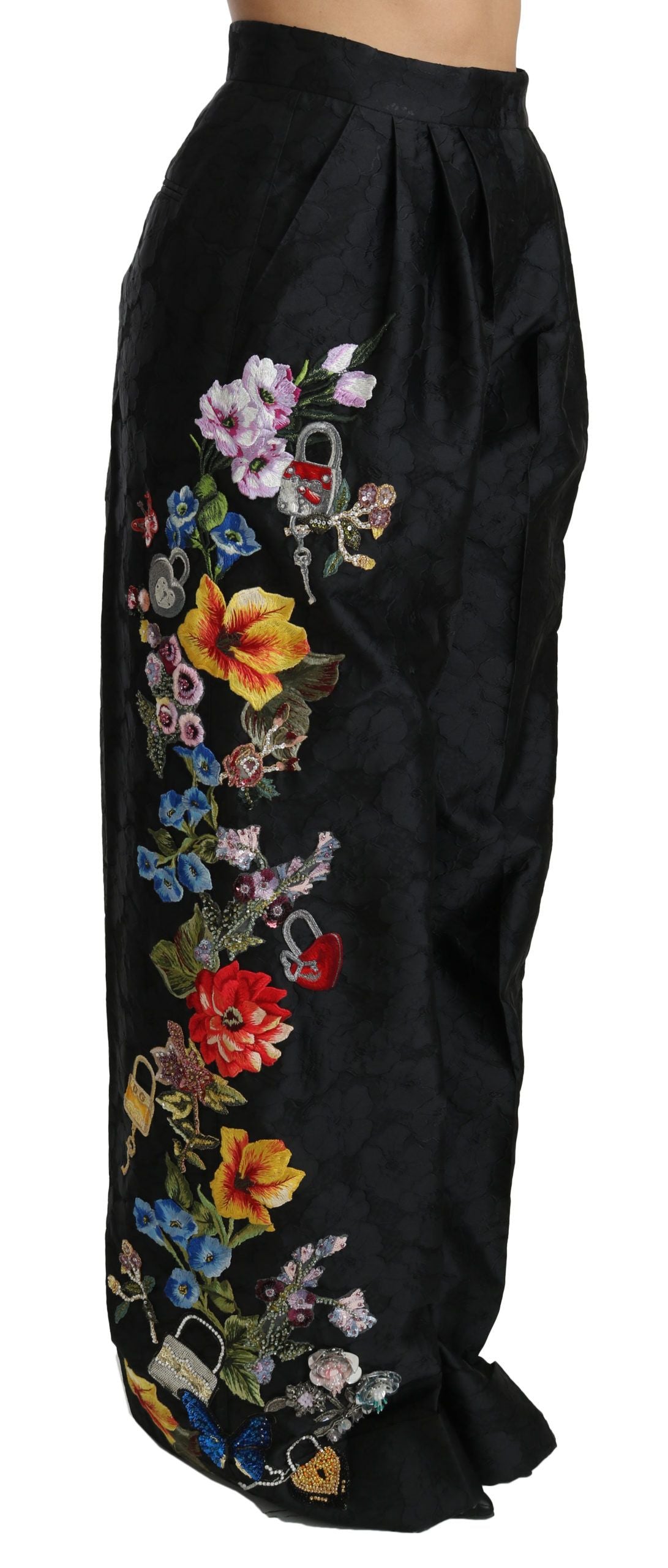 Dolce & Gabbana Elegante Højtaljede Bukser med Vide Ben og Blomsterprint