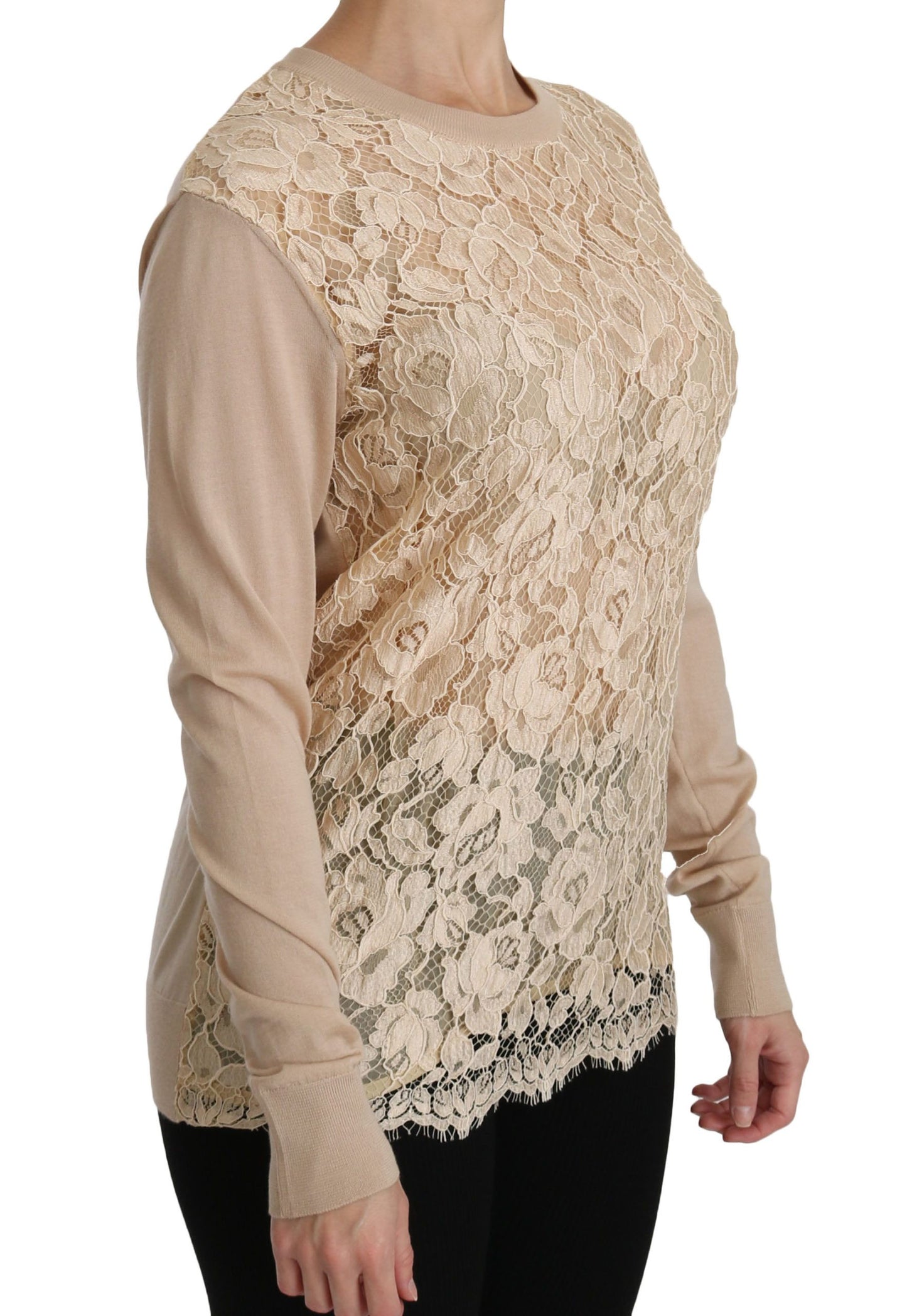 Dolce & Gabbana Elegant Beige Blonde Cashmere Bluse med Rund Hals