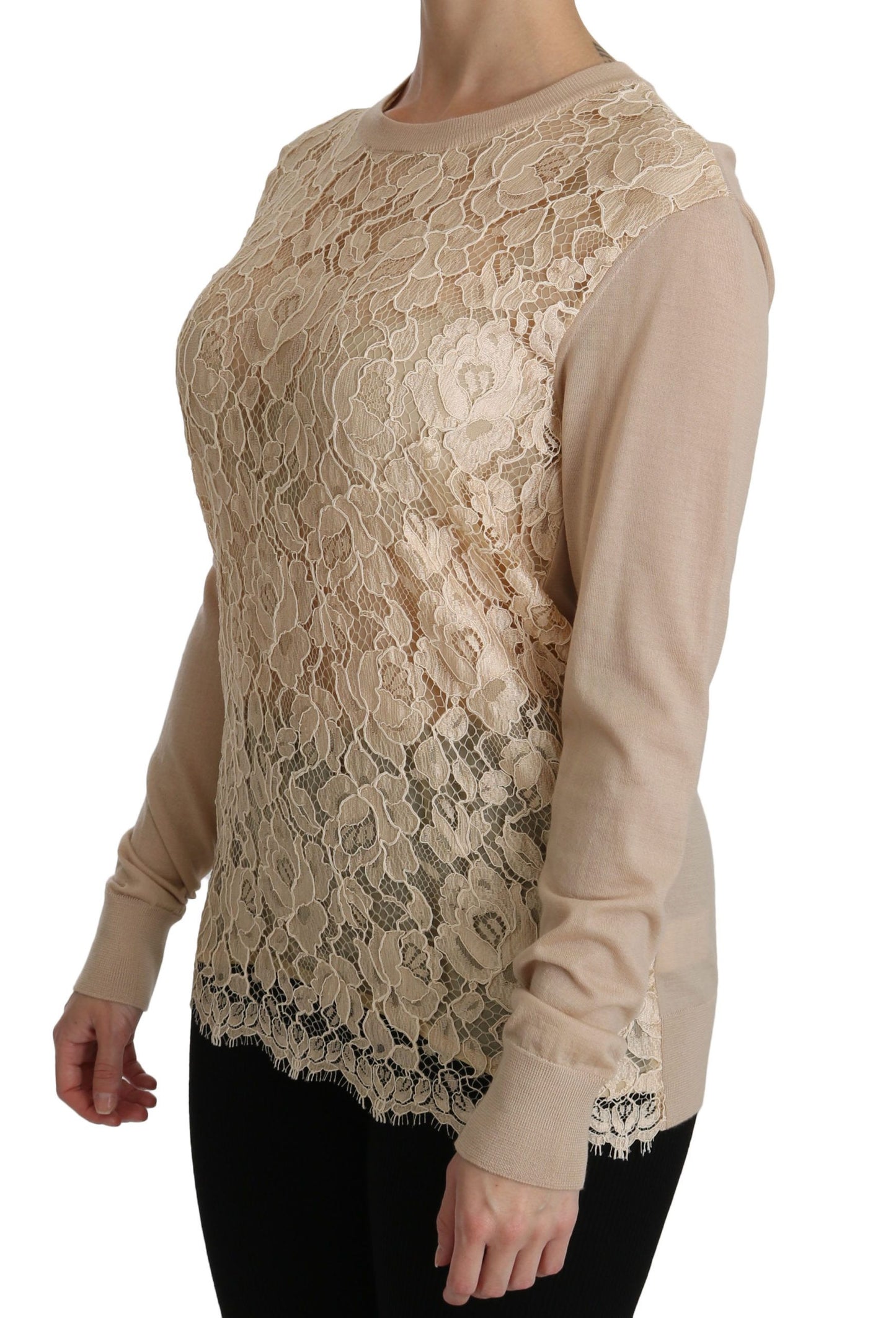 Dolce & Gabbana Elegant Beige Blonde Cashmere Bluse med Rund Hals