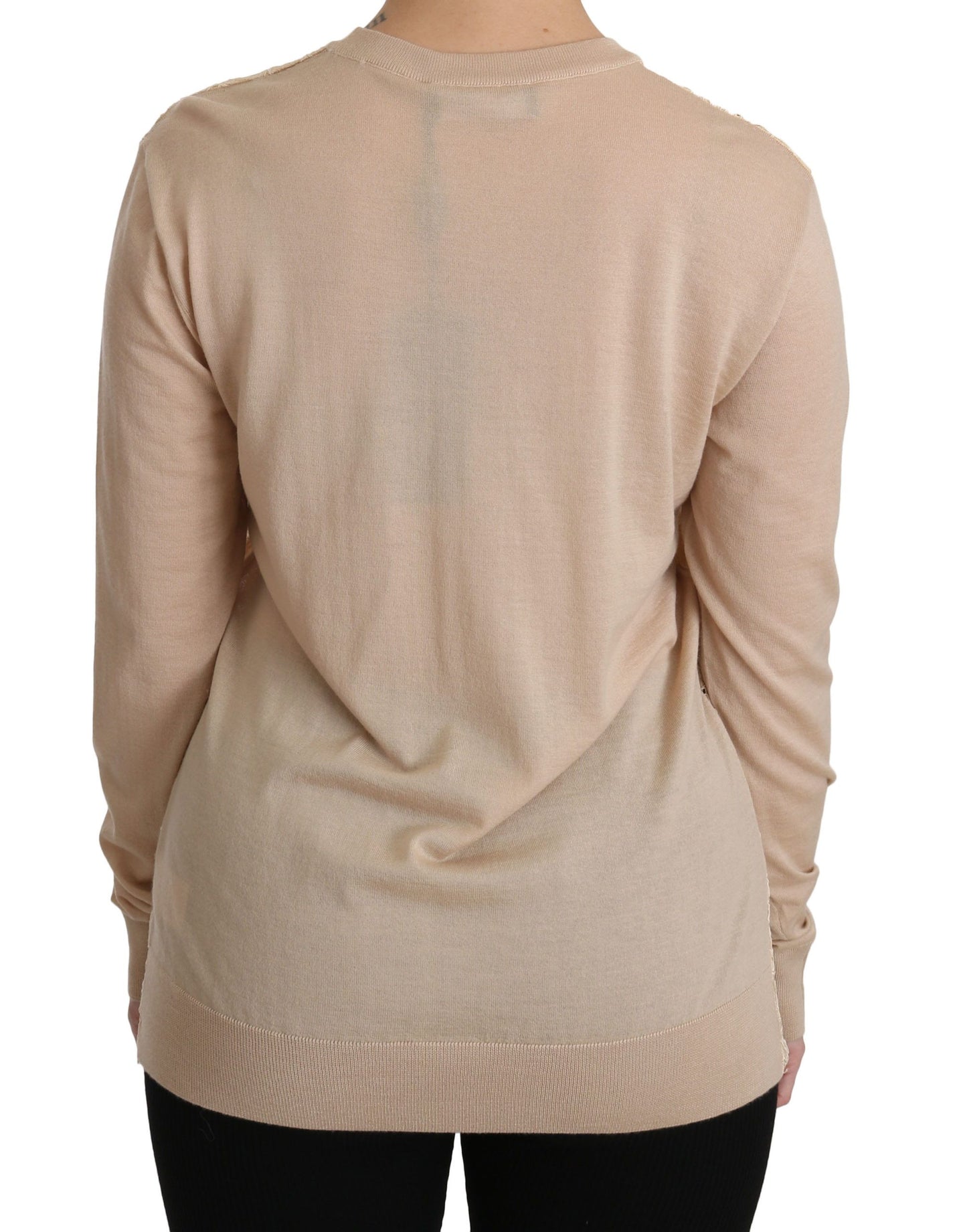 Dolce & Gabbana Elegant Beige Blonde Cashmere Bluse med Rund Hals