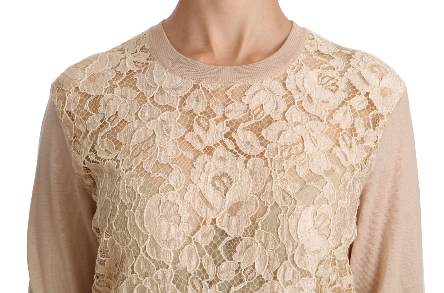 Dolce & Gabbana Elegant Beige Blonde Cashmere Bluse med Rund Hals
