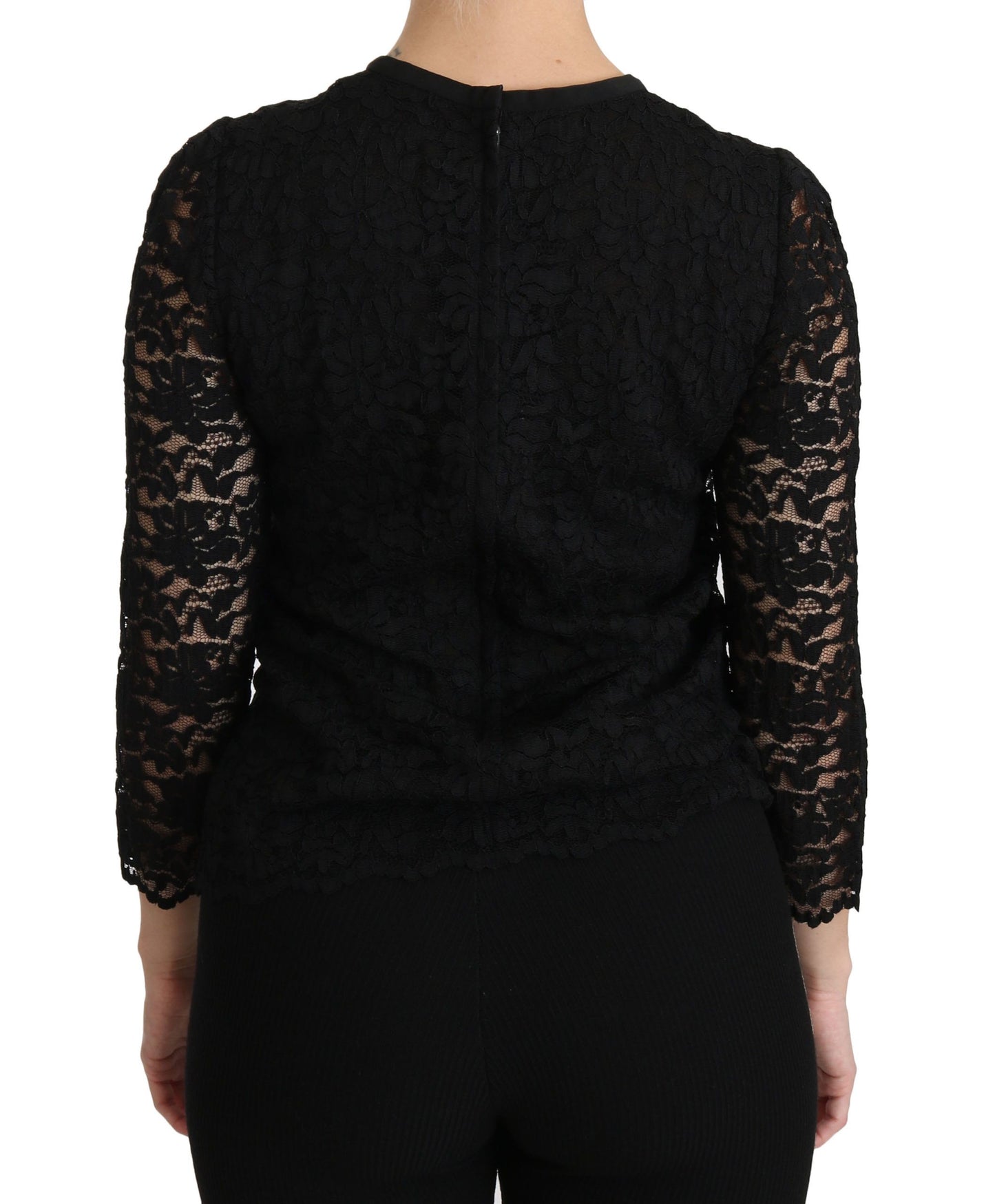 Dolce & Gabbana Elegant Sort Blondebluse med Rund Hals