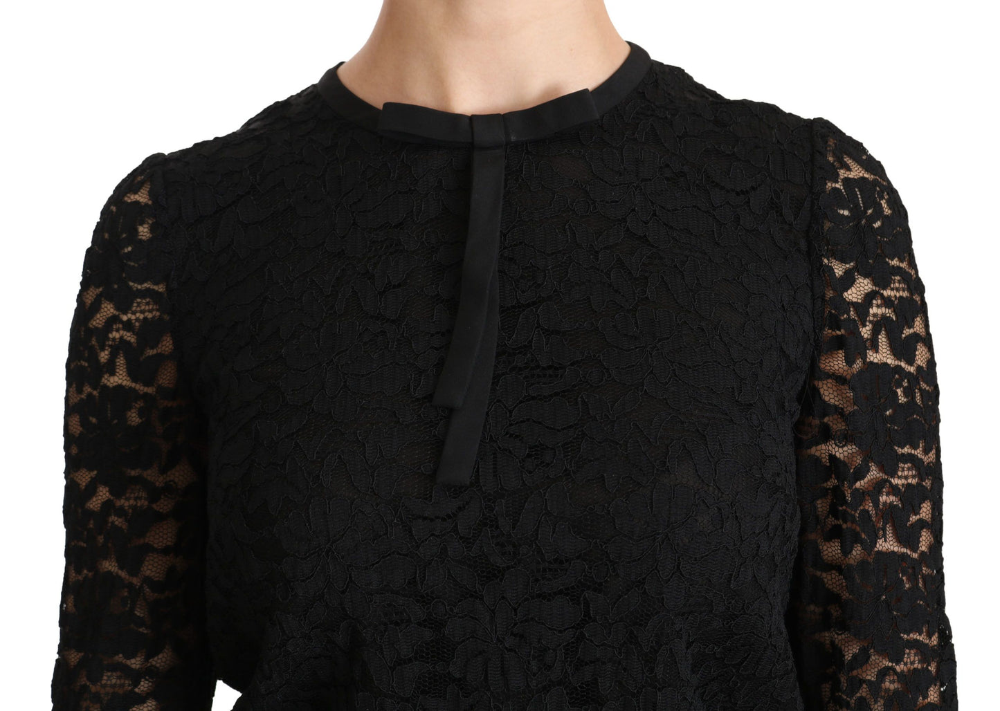 Dolce & Gabbana Elegant Sort Blondebluse med Rund Hals