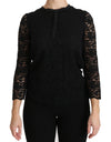 Dolce & Gabbana Elegant Sort Blondebluse med Rund Hals