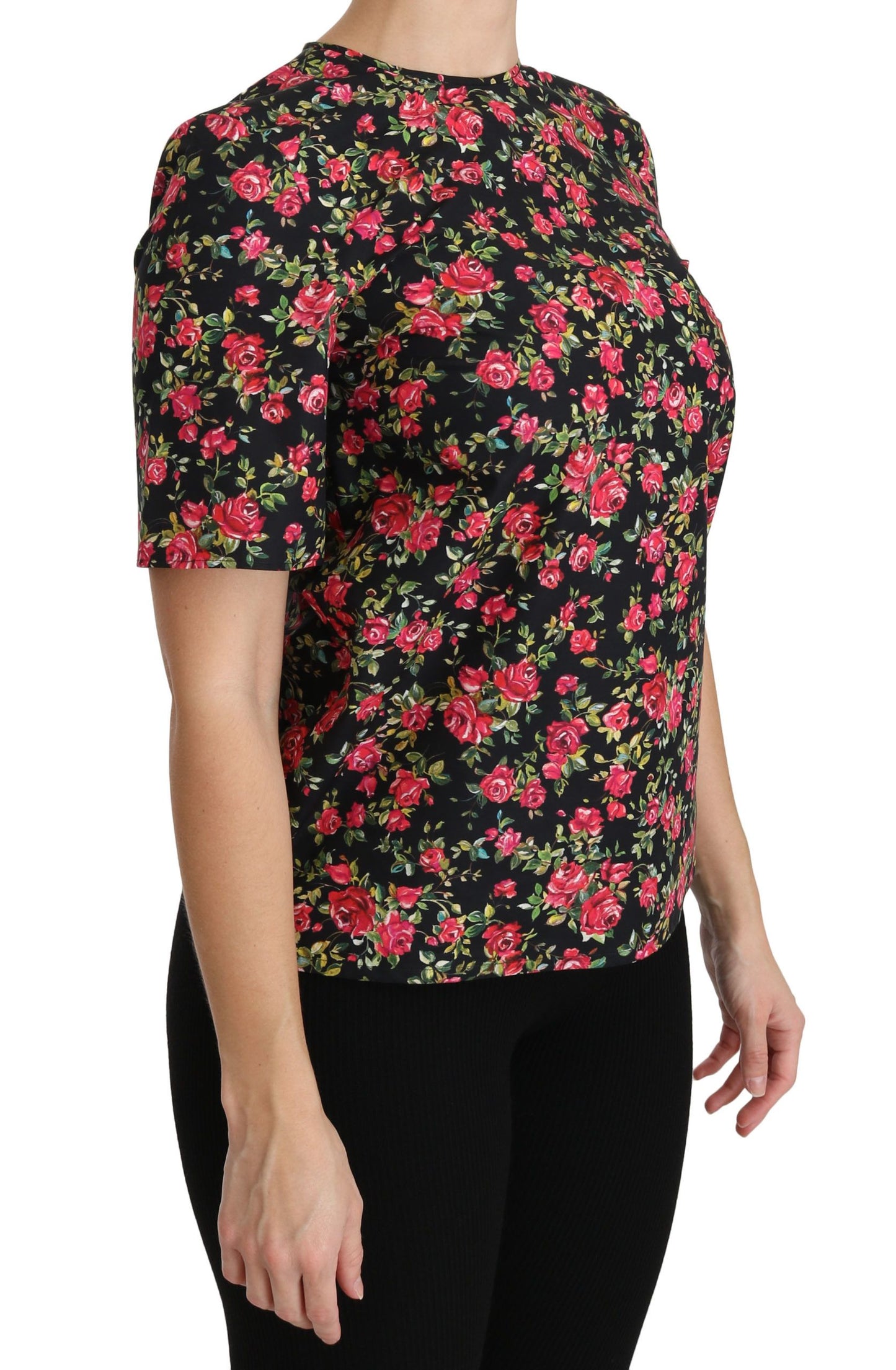 Dolce & Gabbana Elegant Sort Blomstertop Med Rund Hals