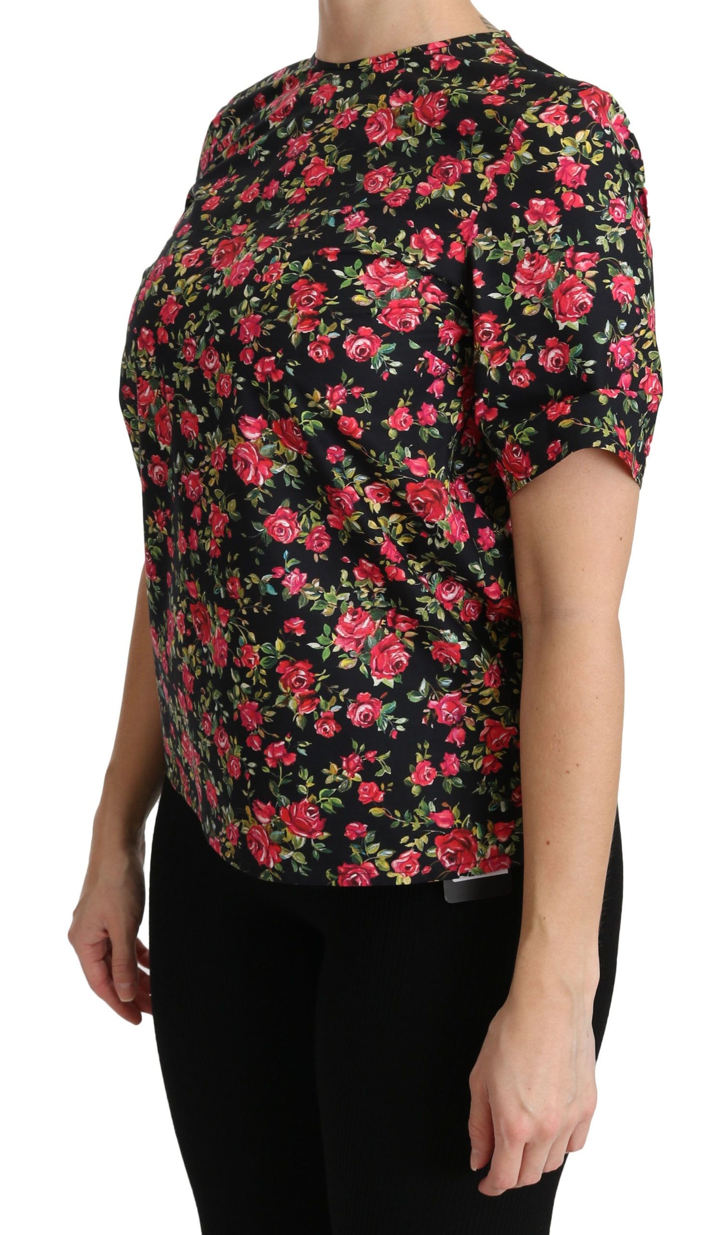 Dolce & Gabbana Elegant Sort Blomstertop Med Rund Hals