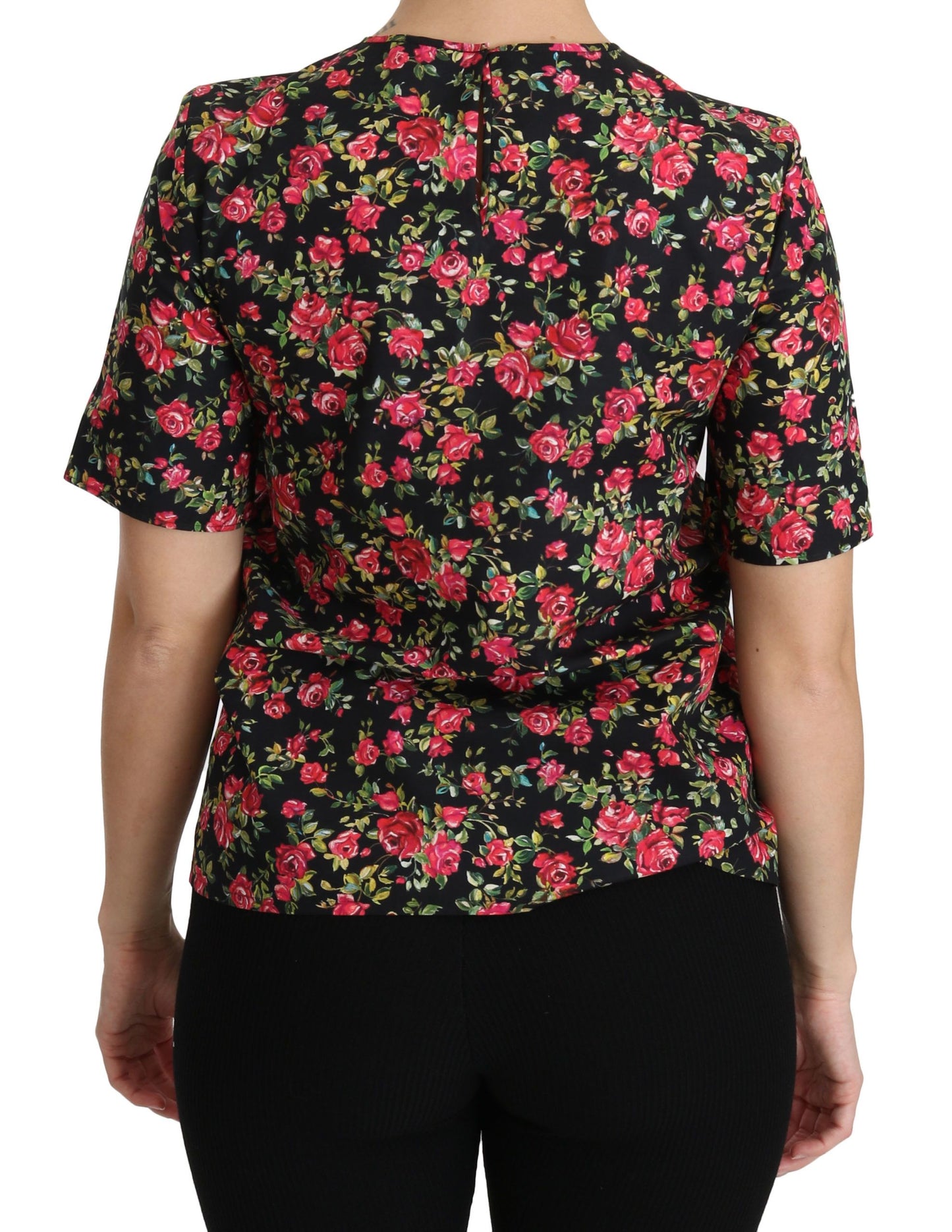 Dolce & Gabbana Elegant Sort Blomstertop Med Rund Hals