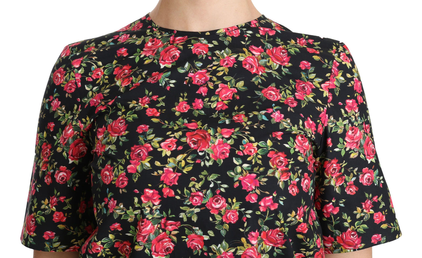 Dolce & Gabbana Elegant Sort Blomstertop Med Rund Hals