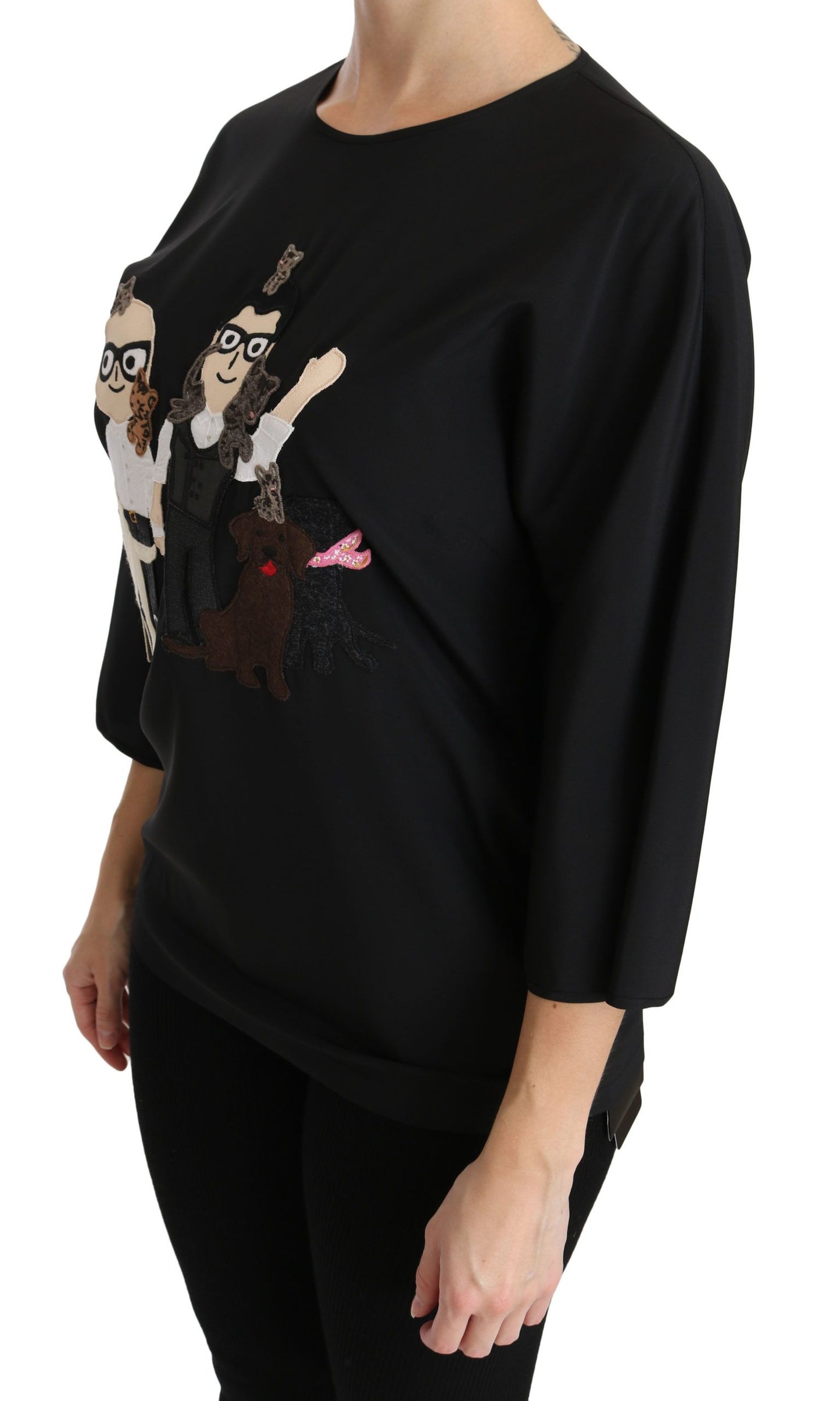 Dolce & Gabbana Elegant Sort Silke Stretch Broderet Top