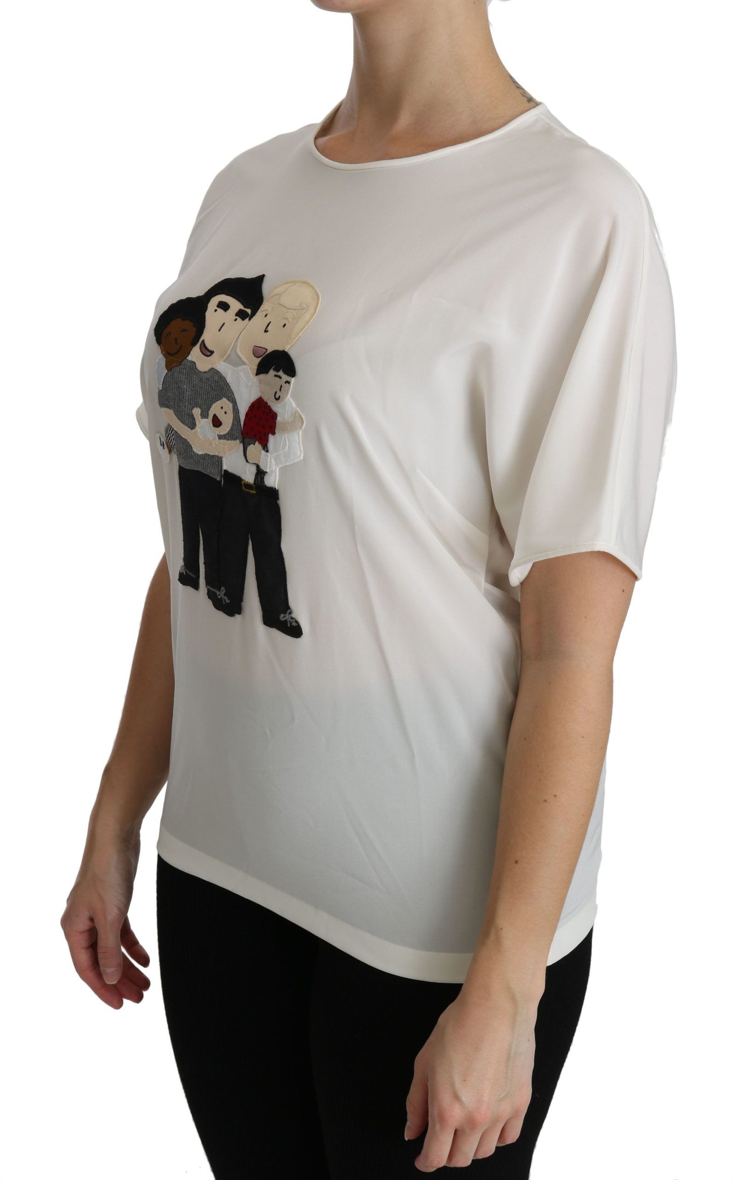 Dolce & Gabbana Elegant Silkeblanding Top Med Rund Hals