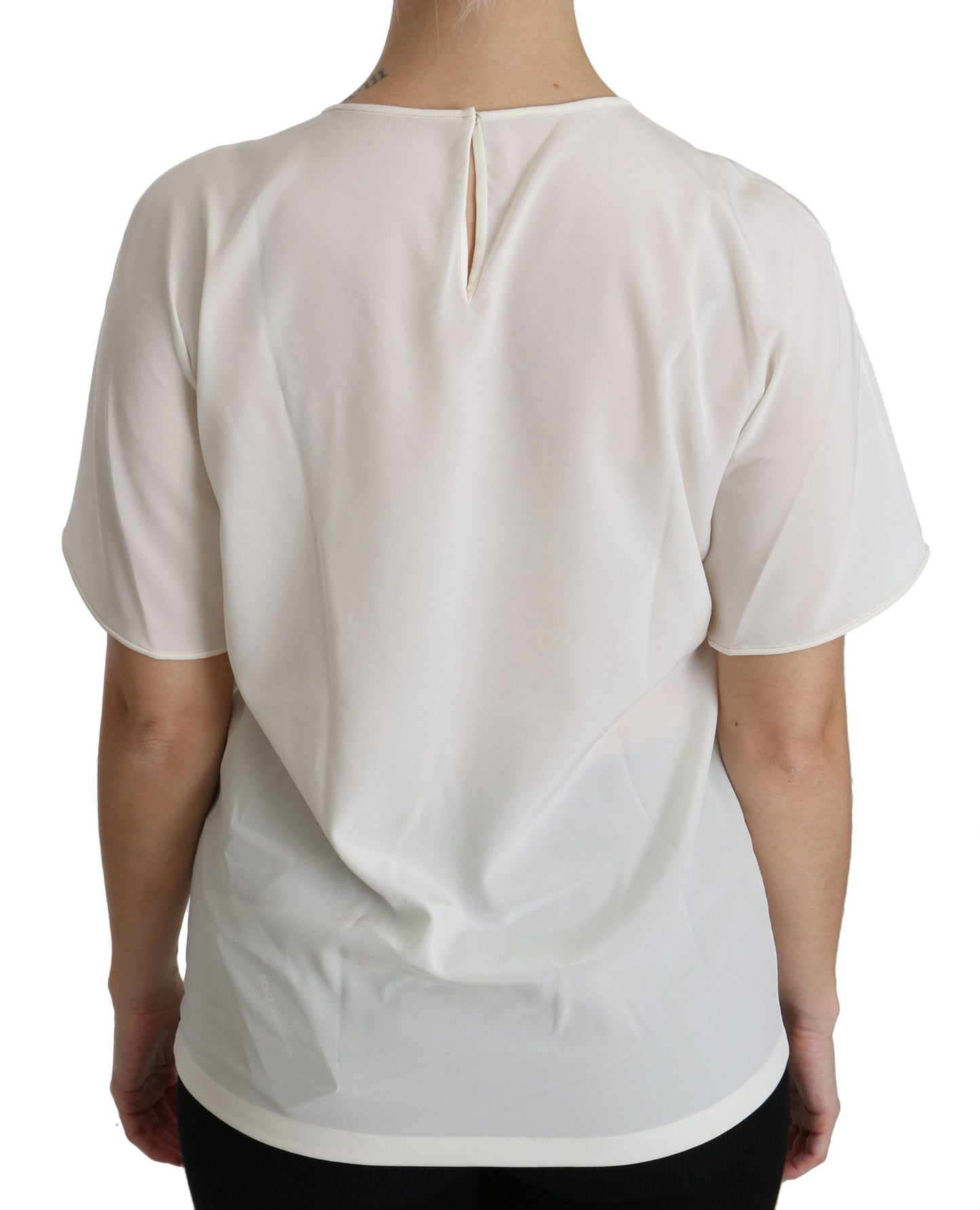 Dolce & Gabbana Elegant Silkeblanding Top Med Rund Hals