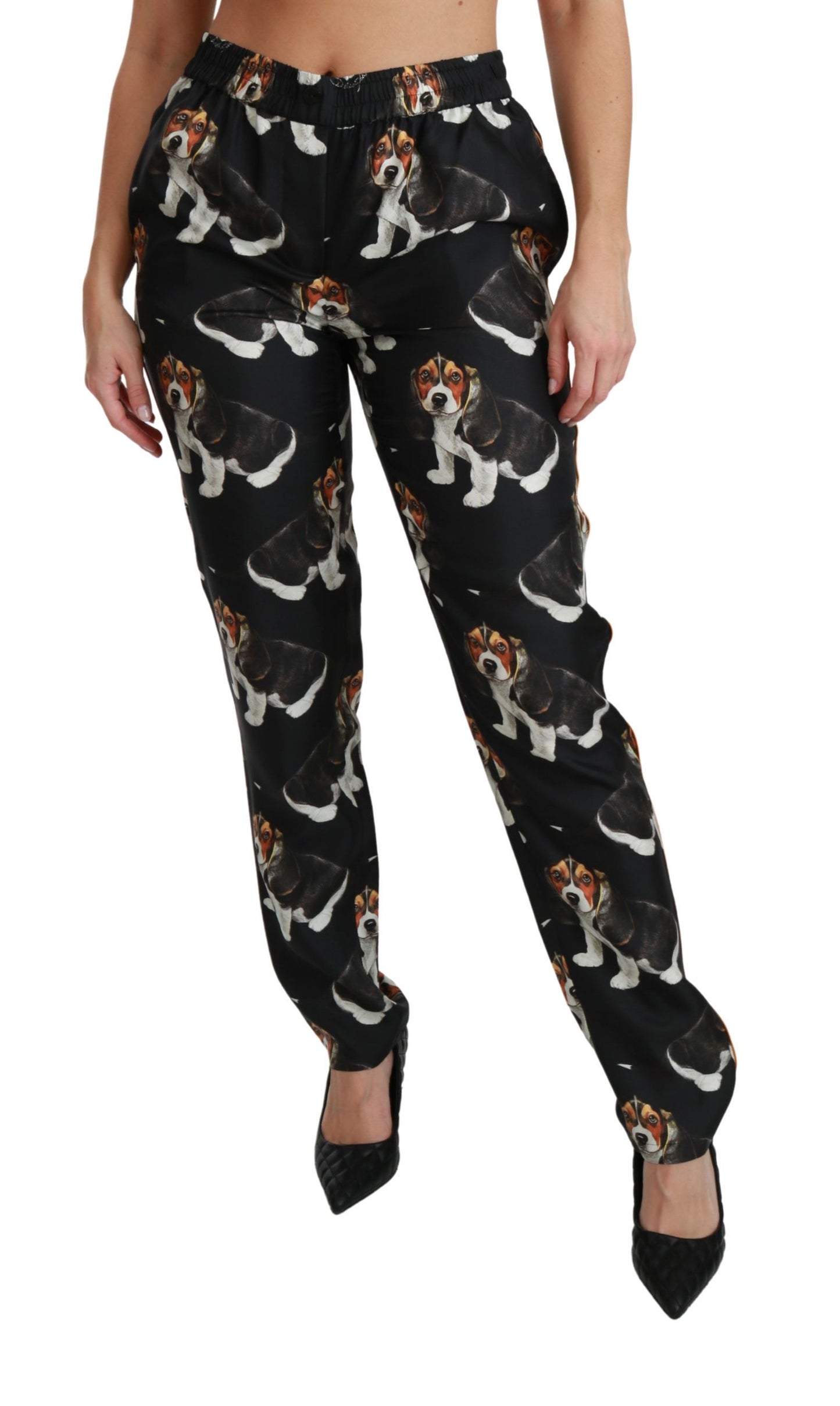 Dolce & Gabbana Elegante Silkebukser med Hundeprint