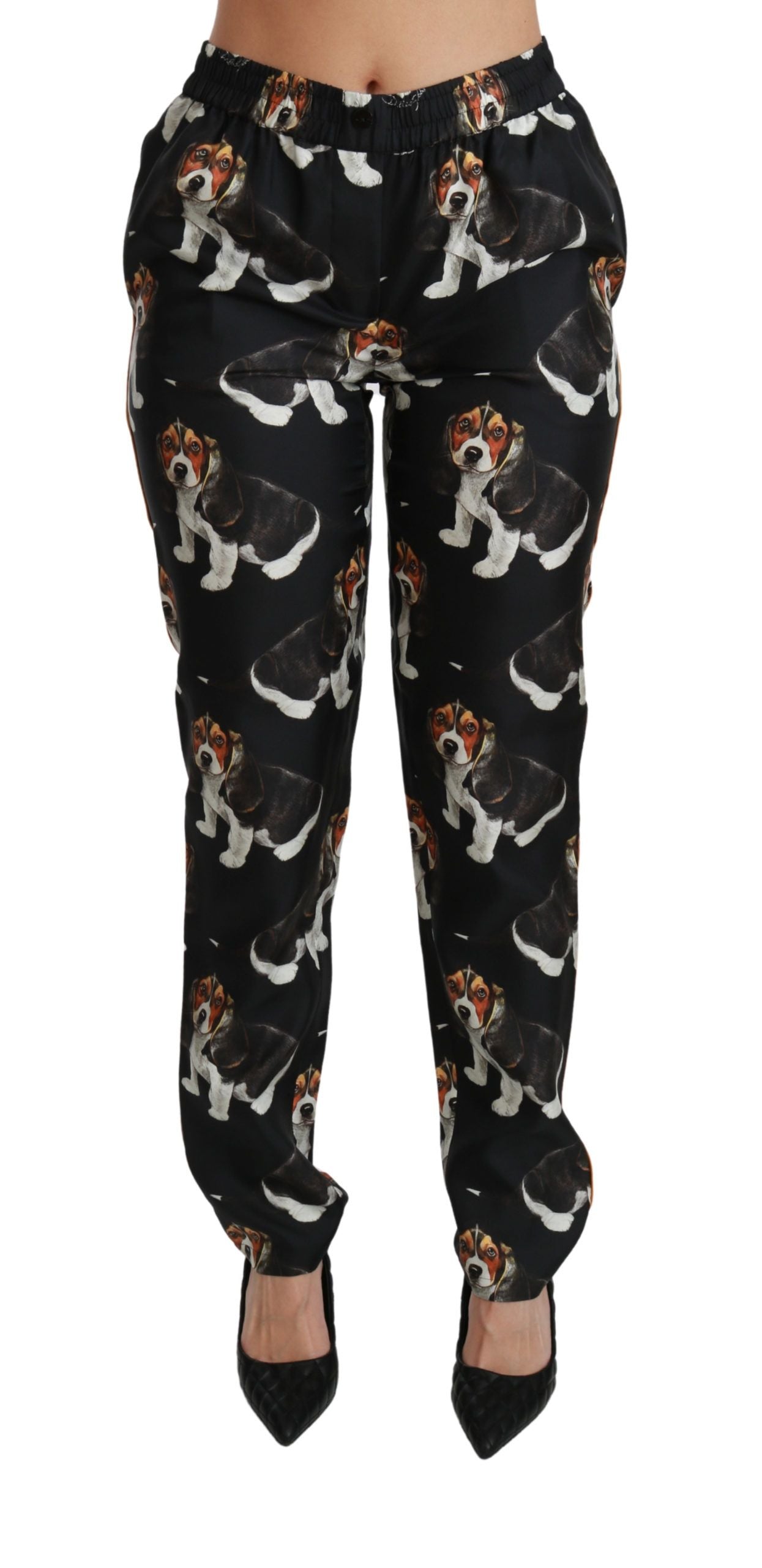 Dolce & Gabbana Elegante Silkebukser med Hundeprint