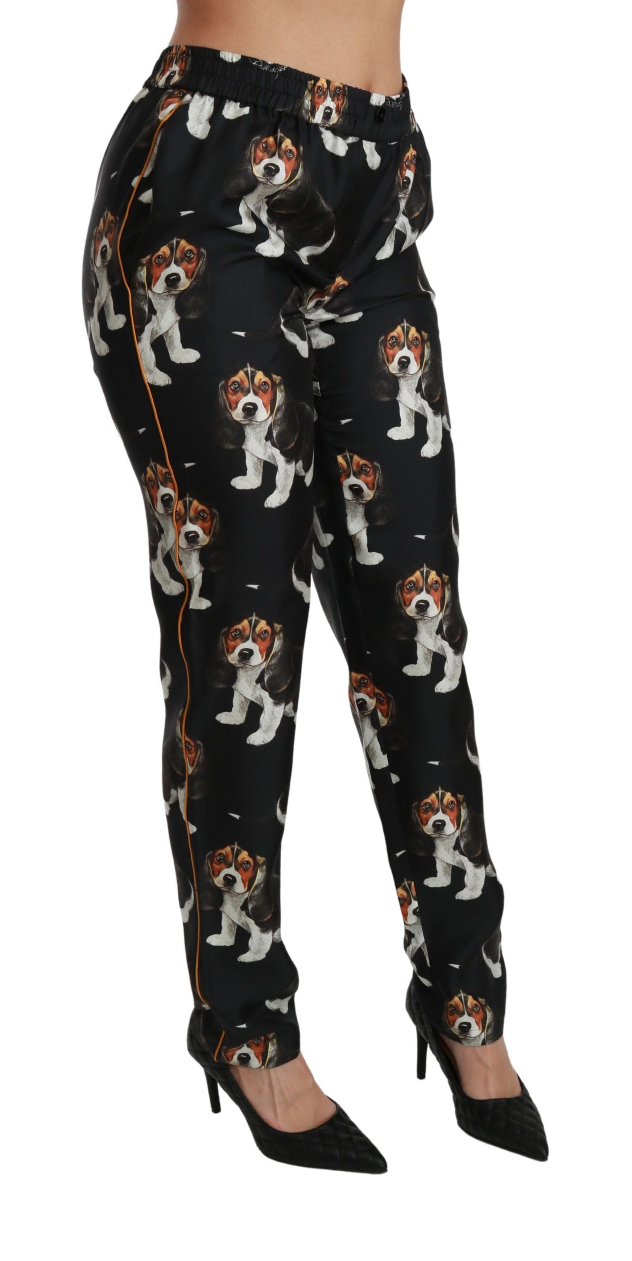 Dolce & Gabbana Elegante Silkebukser med Hundeprint