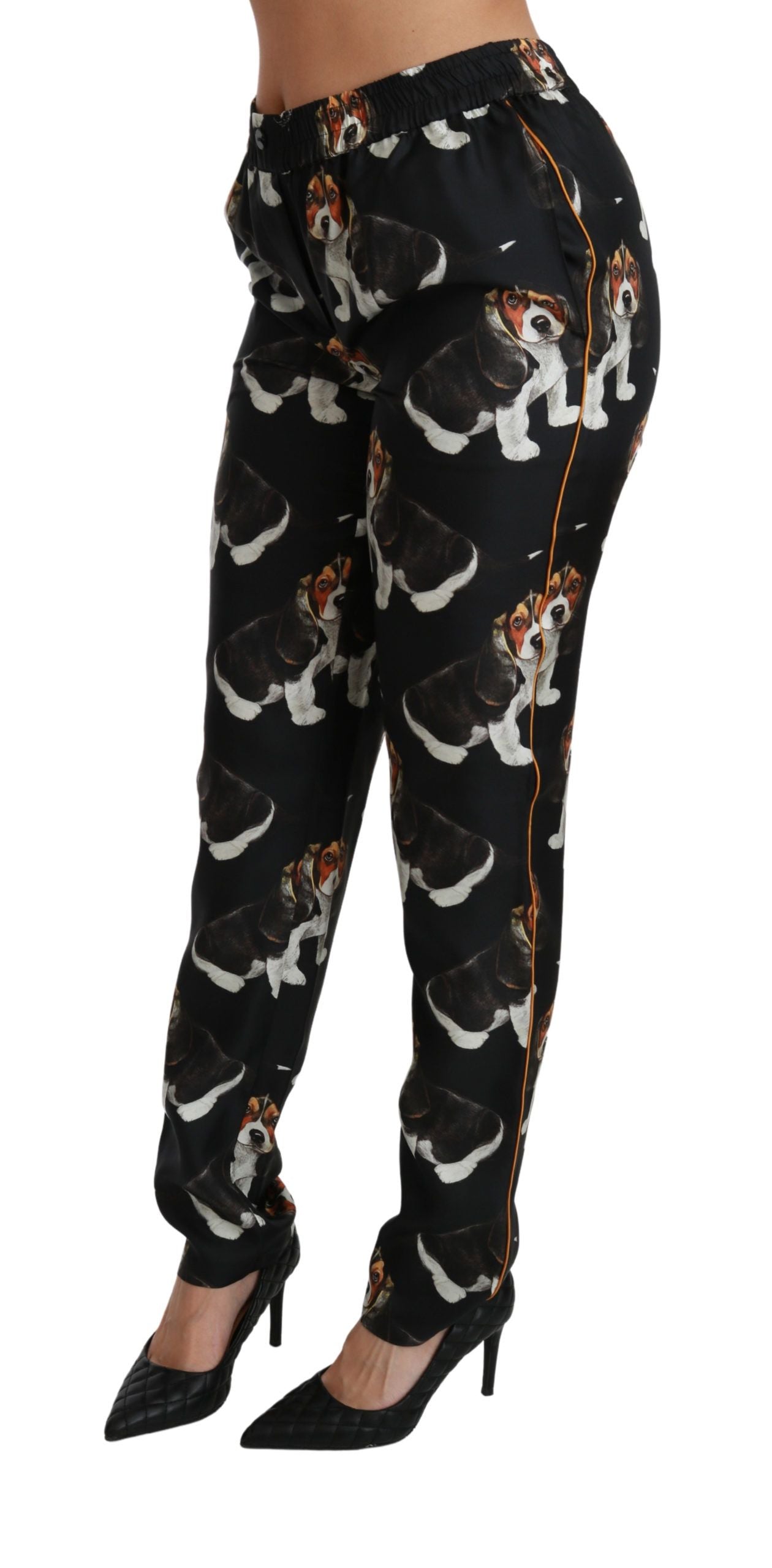 Dolce & Gabbana Elegante Silkebukser med Hundeprint