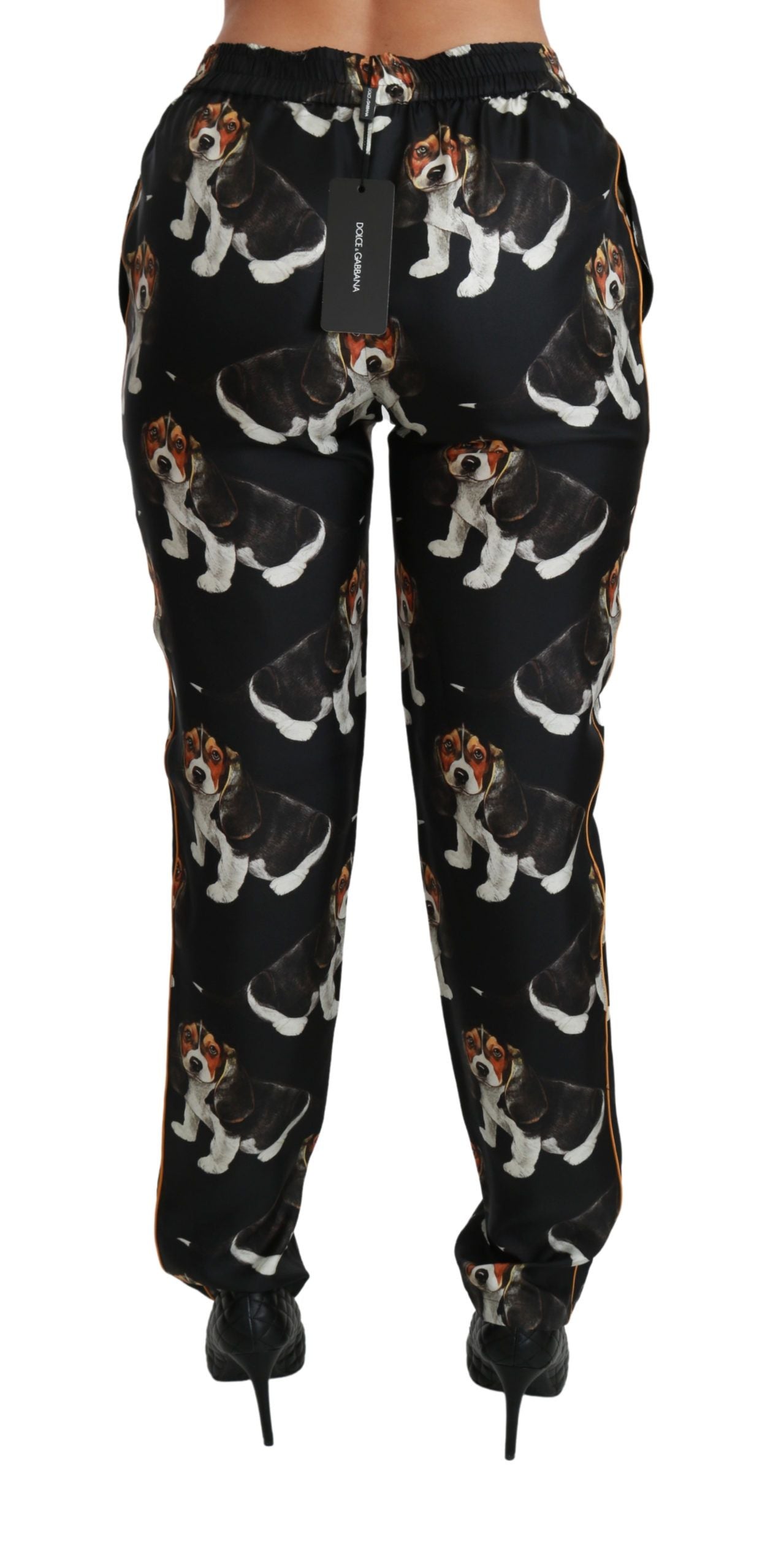 Dolce & Gabbana Elegante Silkebukser med Hundeprint