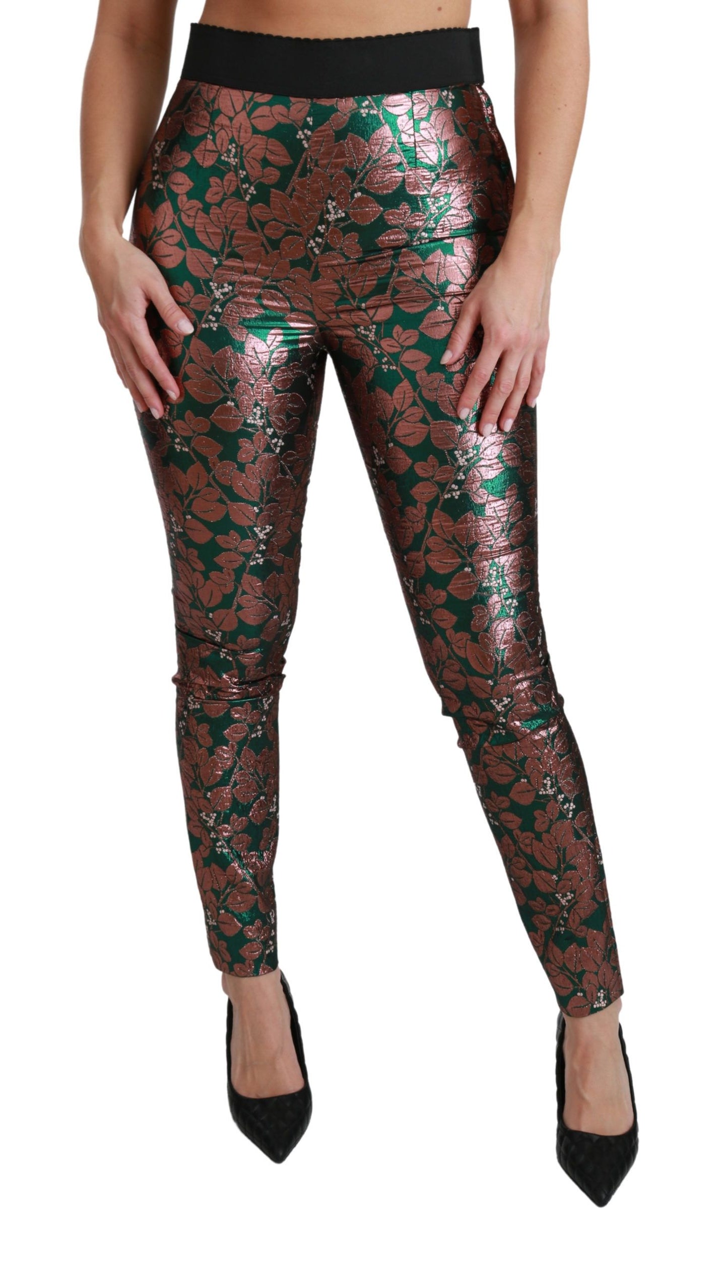 Dolce & Gabbana Elegante Bronze Leaf Metallic Bukser