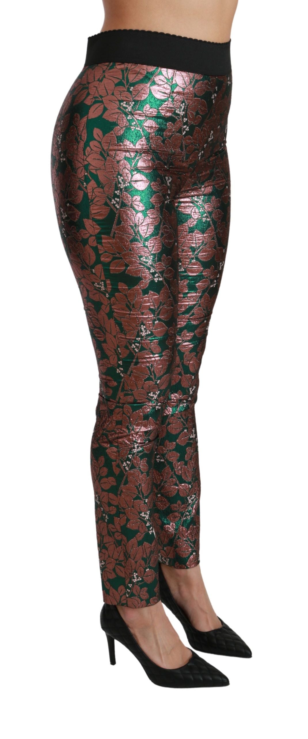 Dolce & Gabbana Elegante Bronze Leaf Metallic Bukser