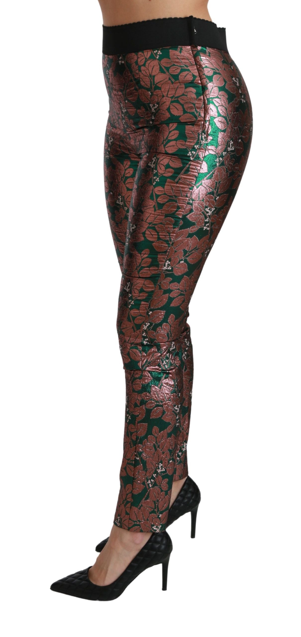 Dolce & Gabbana Elegante Bronze Leaf Metallic Bukser