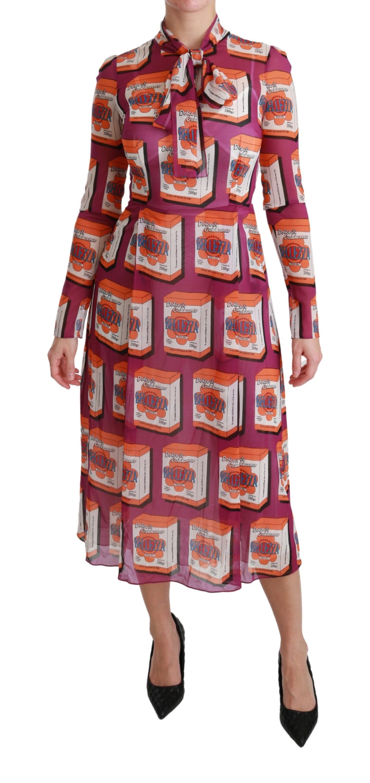 Dolce & Gabbana Elegant Bellezza Print Silk Maxi Kjole