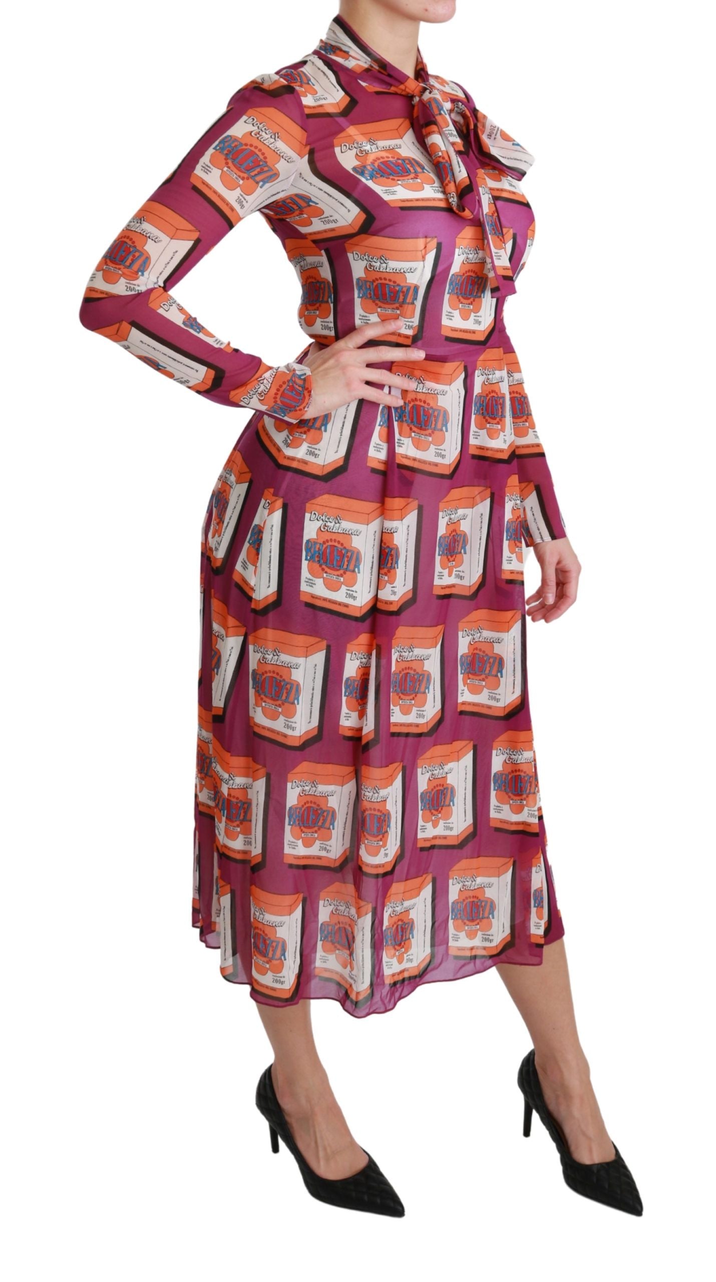 Dolce & Gabbana Elegant Bellezza Print Silk Maxi Kjole