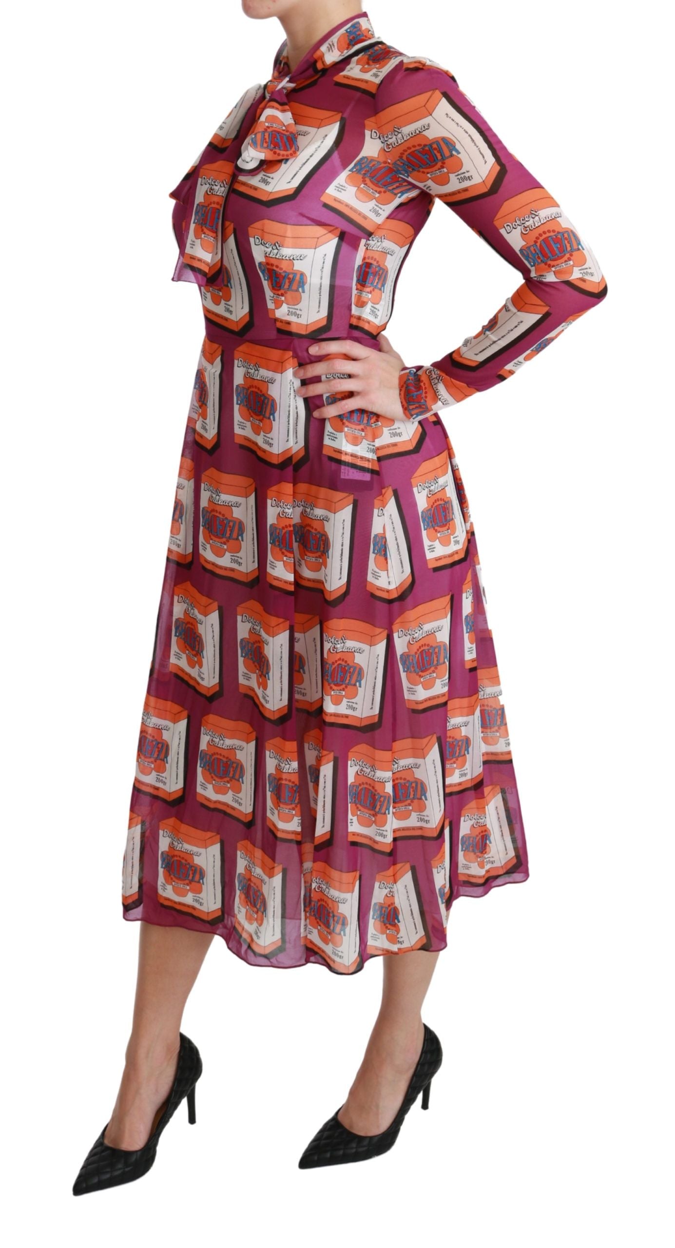Dolce & Gabbana Elegant Bellezza Print Silk Maxi Kjole