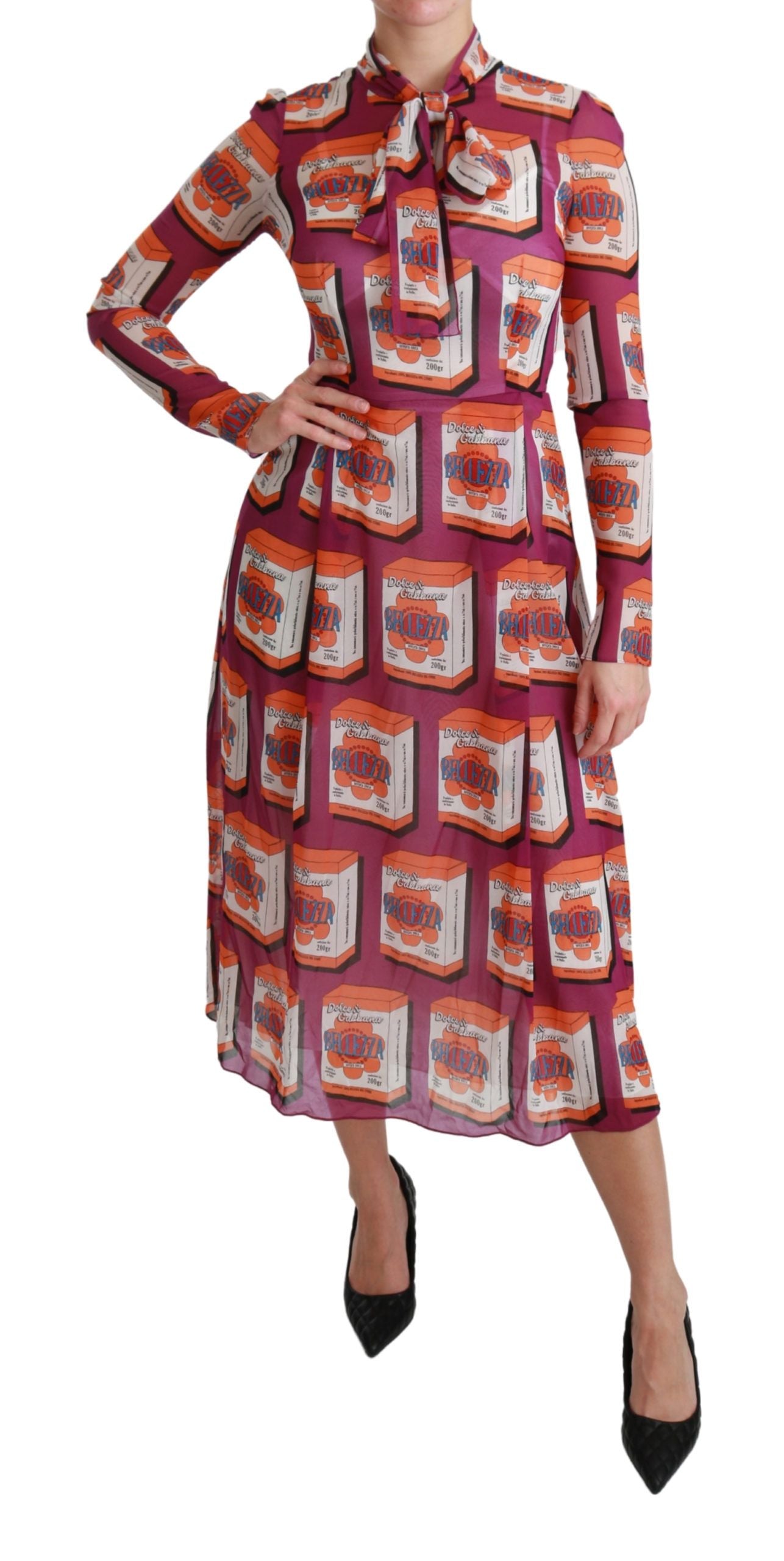 Dolce & Gabbana Elegant Bellezza Print Silk Maxi Kjole
