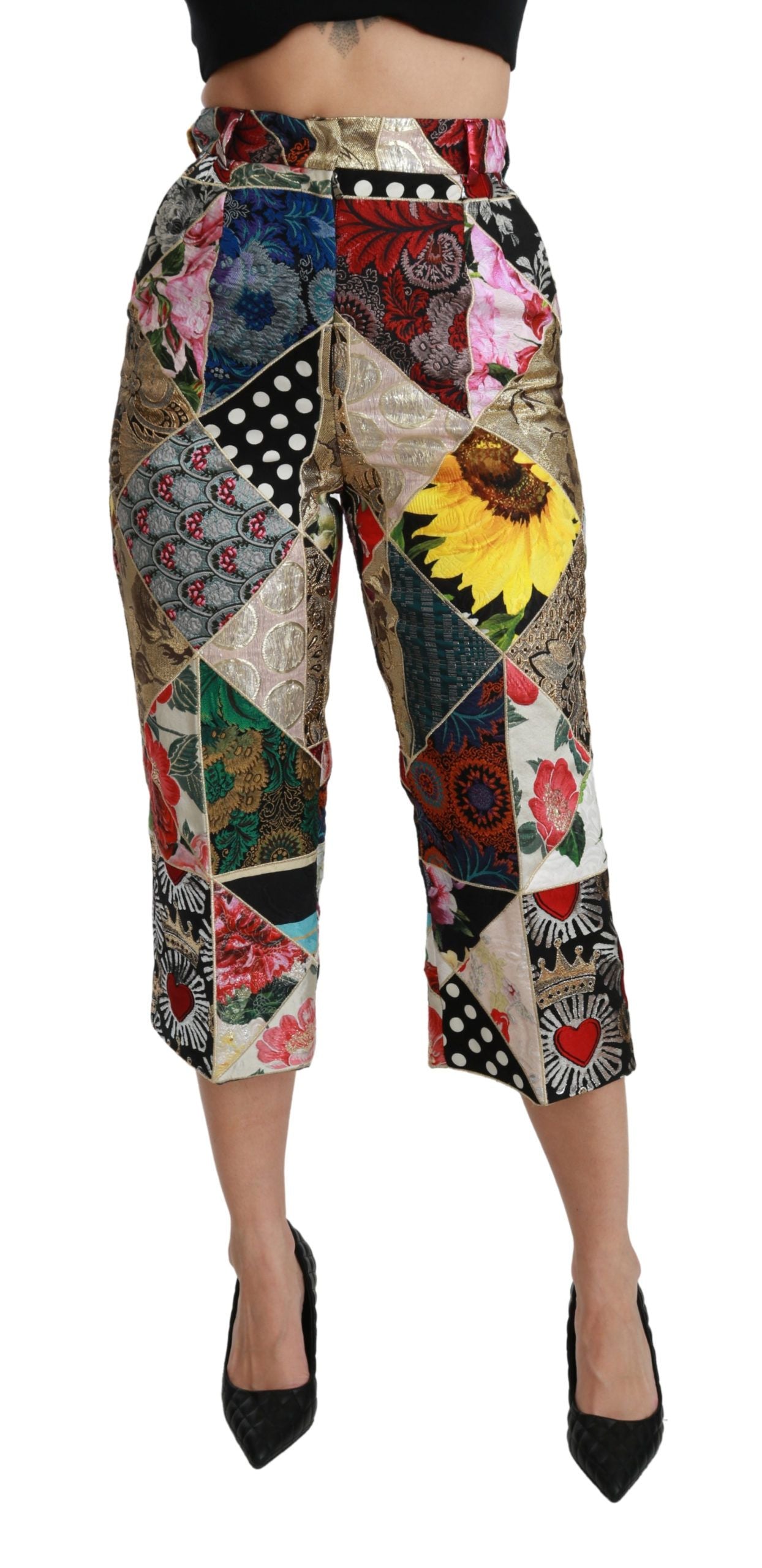 Dolce & Gabbana Elegante Højtaljede Cropped Bukser i Silkeblanding