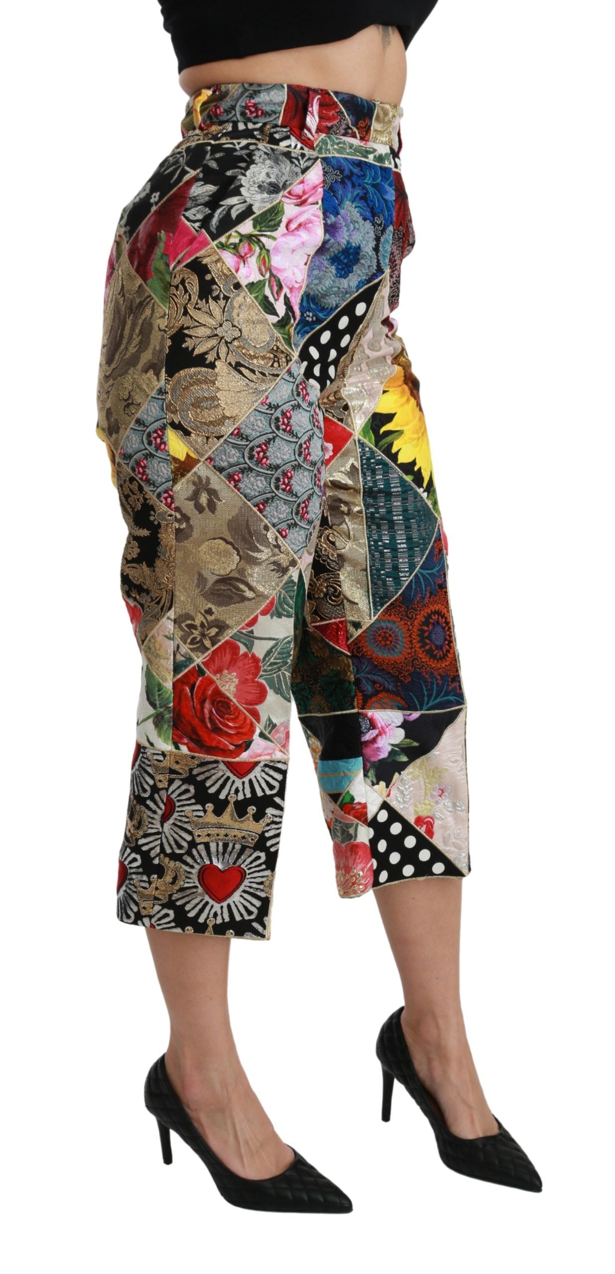 Dolce & Gabbana Elegante Højtaljede Cropped Bukser i Silkeblanding