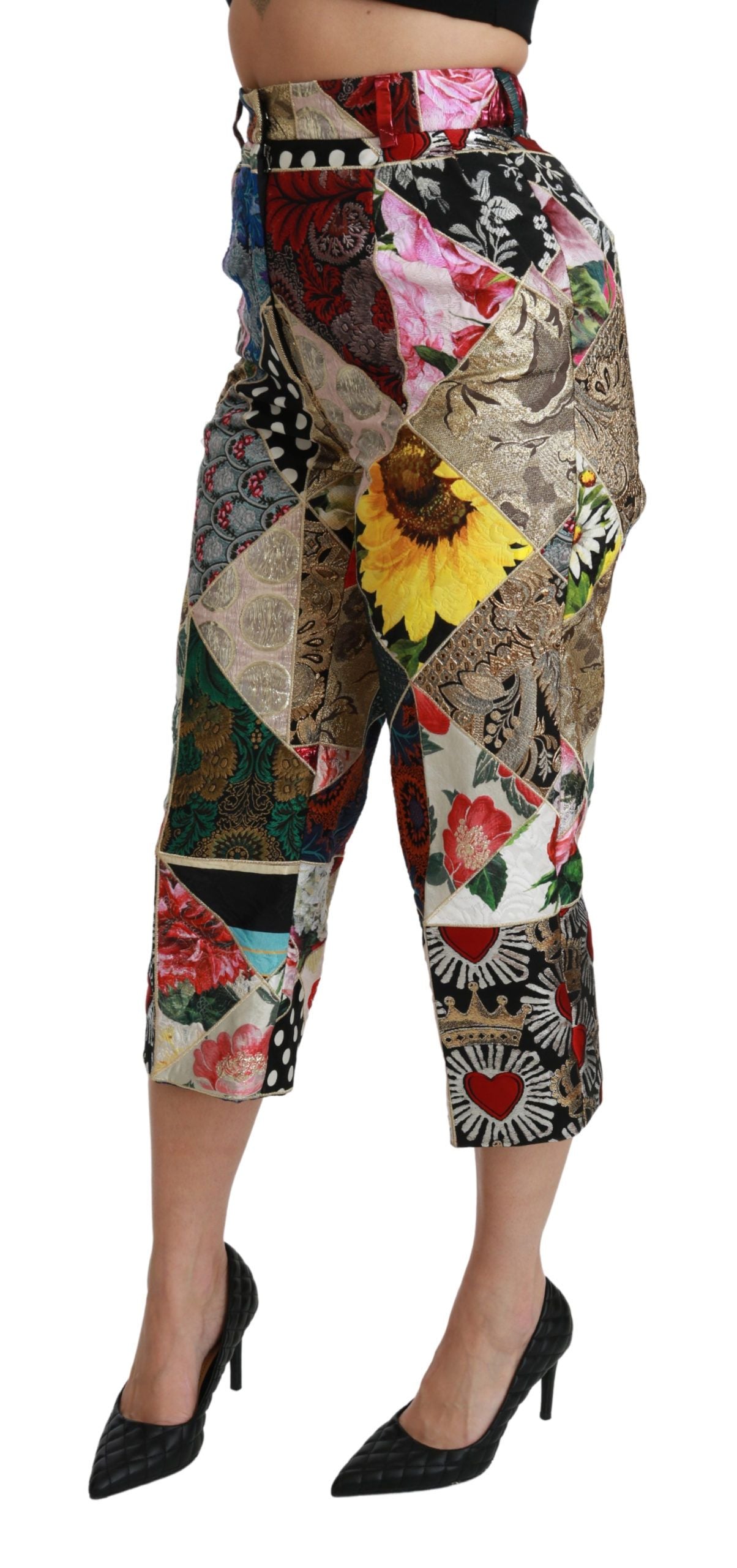 Dolce & Gabbana Elegante Højtaljede Cropped Bukser i Silkeblanding