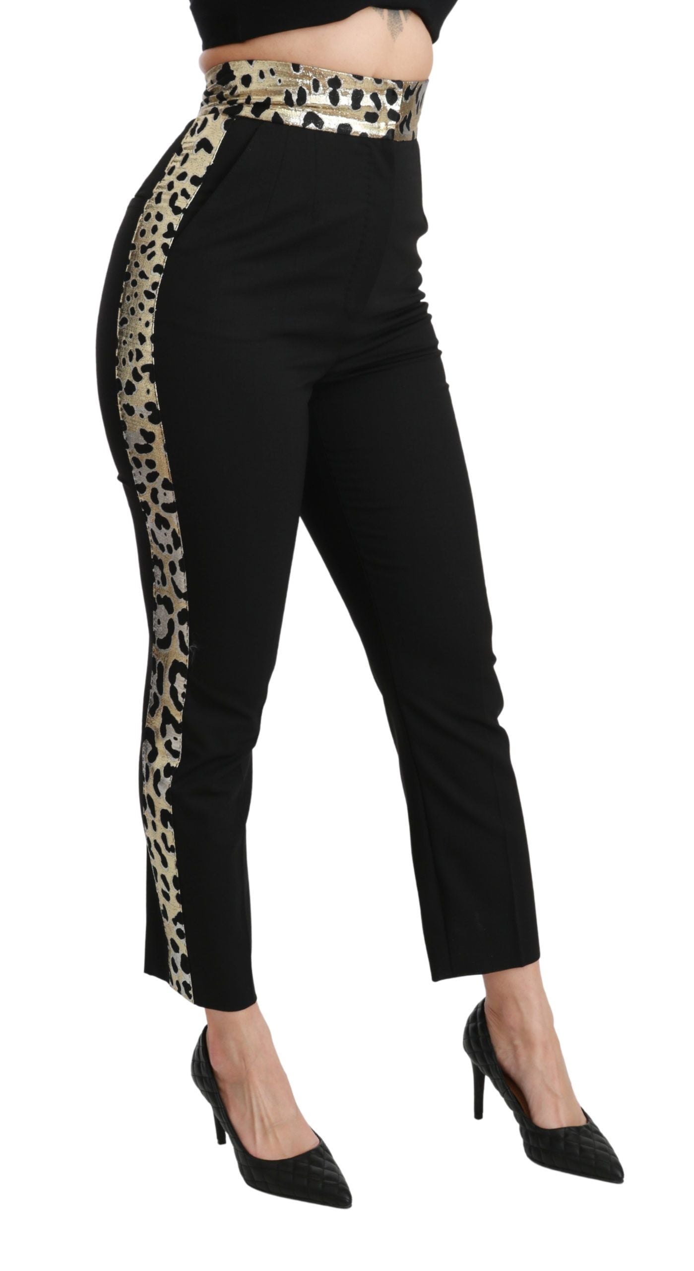 Dolce & Gabbana Guld Leopard Jacquard Højtaljede Bukser