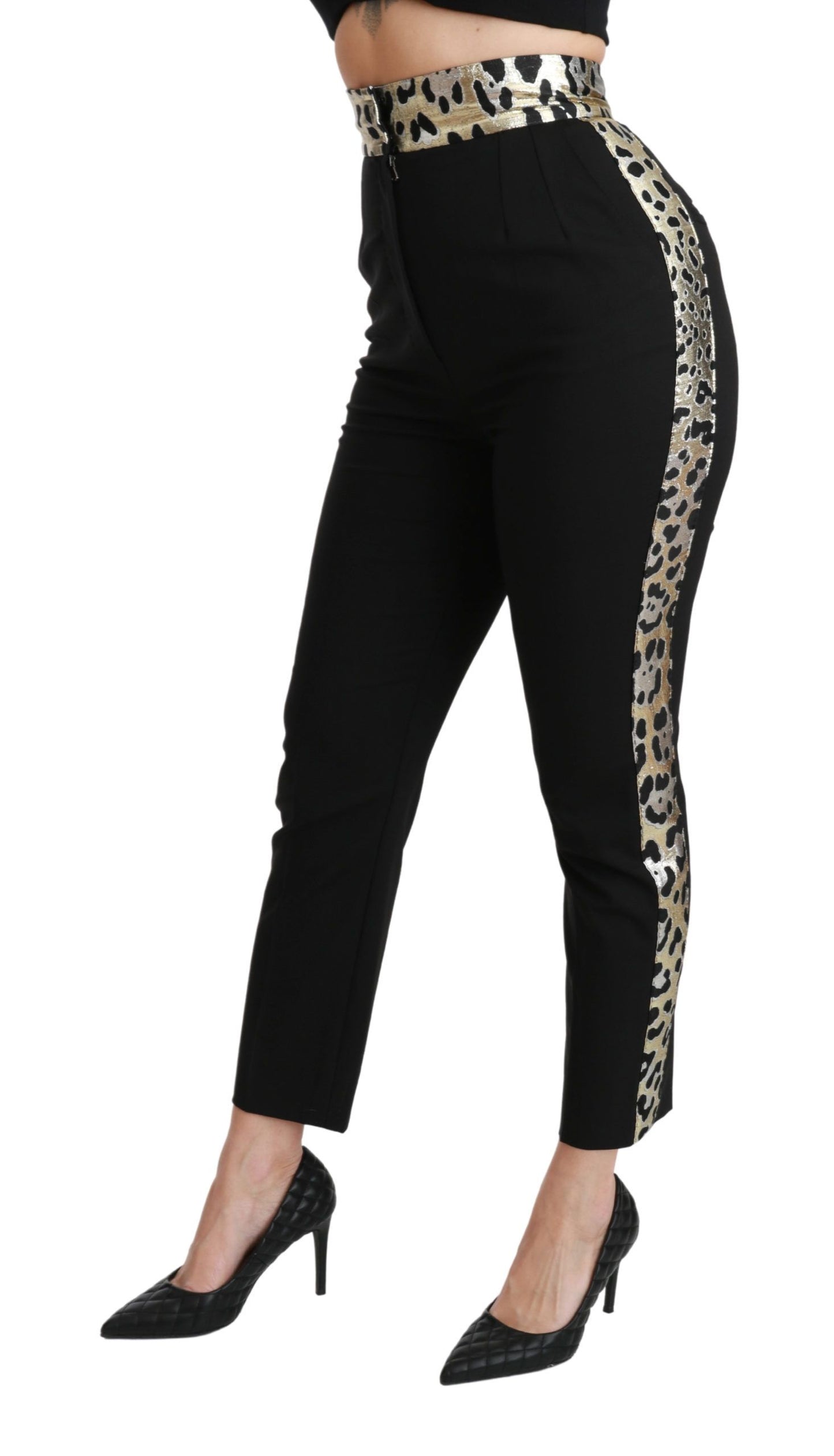 Dolce & Gabbana Guld Leopard Jacquard Højtaljede Bukser