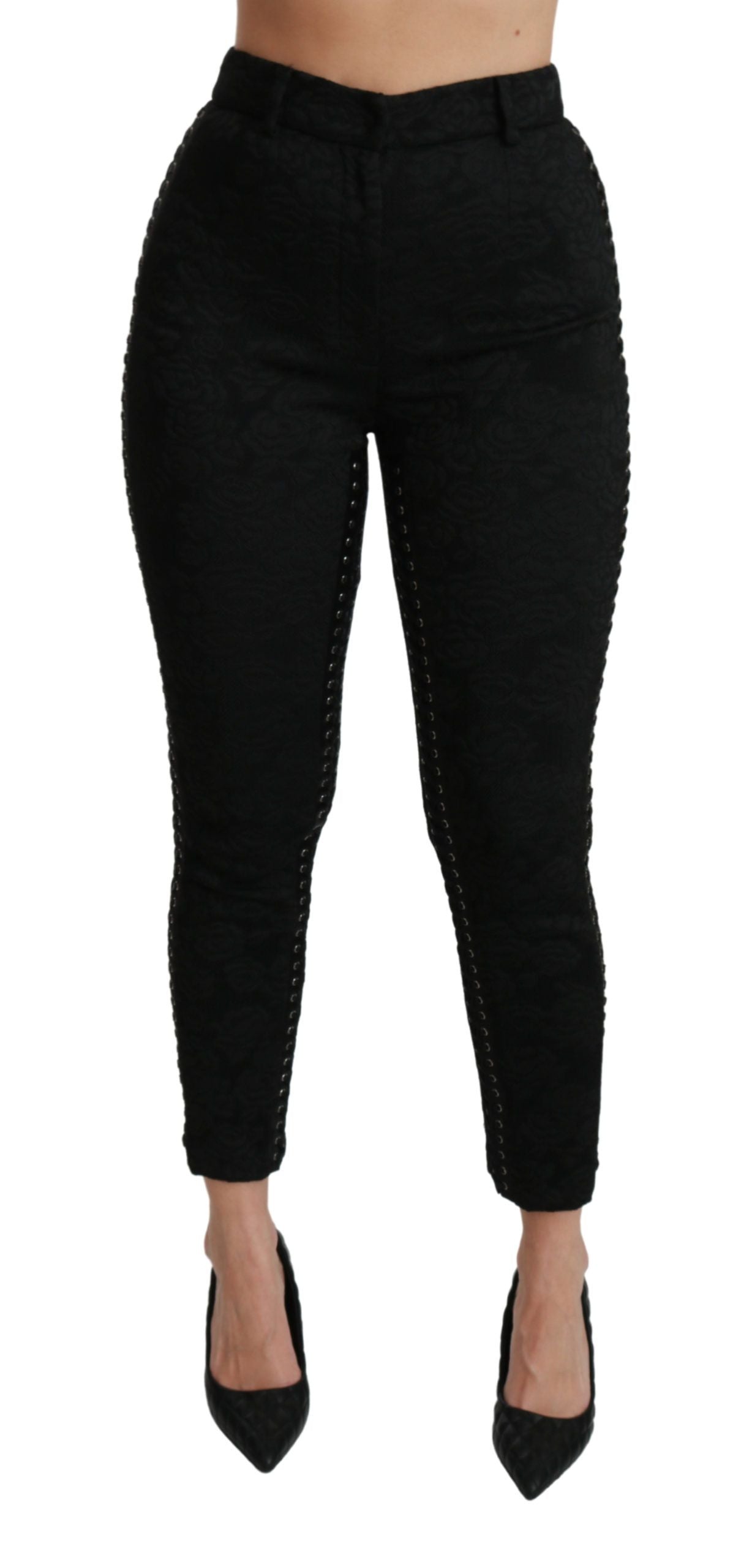 Dolce & Gabbana Elegante Højtaljede Skinny Sorte Brokadebukser
