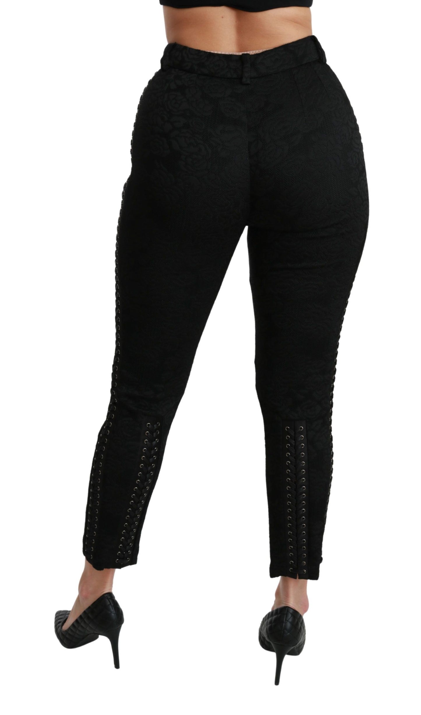 Dolce & Gabbana Elegante Højtaljede Skinny Sorte Brokadebukser