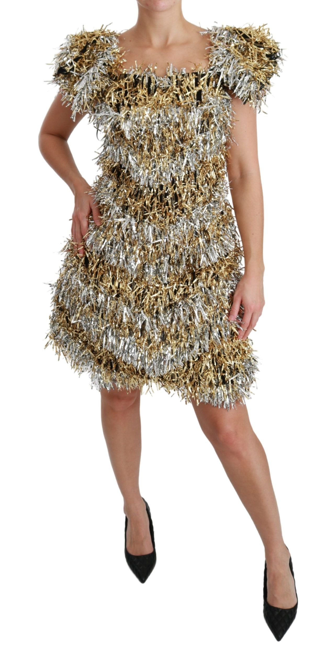 Dolce & Gabbana Elegant Sølv Lagdelt Shift Minikjole