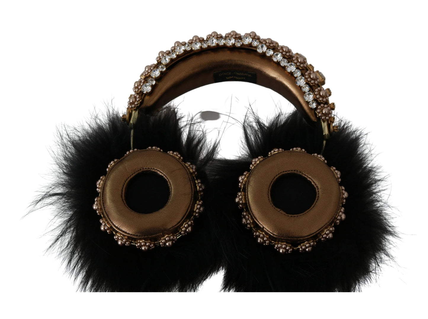 Dolce & Gabbana Guld Sorte Krystaludsmykkede Hovedtelefoner