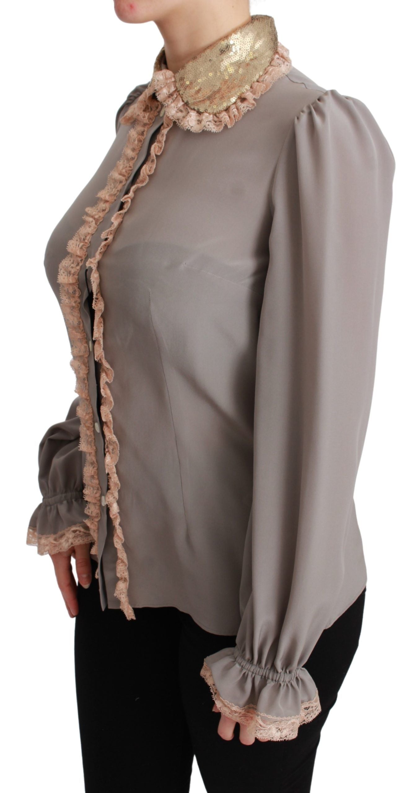 Dolce & Gabbana Elegant Silkeblanding Pailletkrave Skjorte