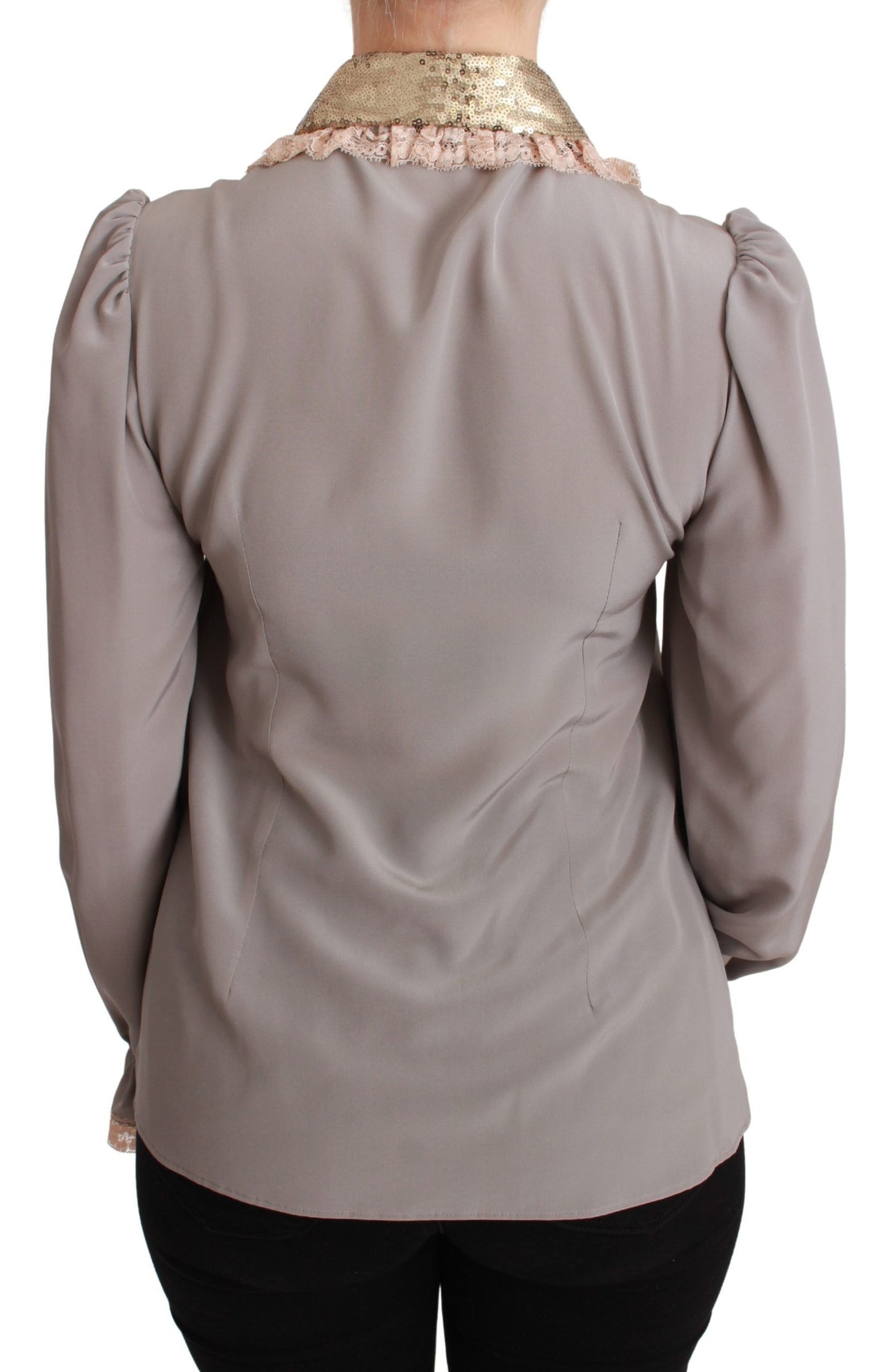 Dolce & Gabbana Elegant Silkeblanding Pailletkrave Skjorte