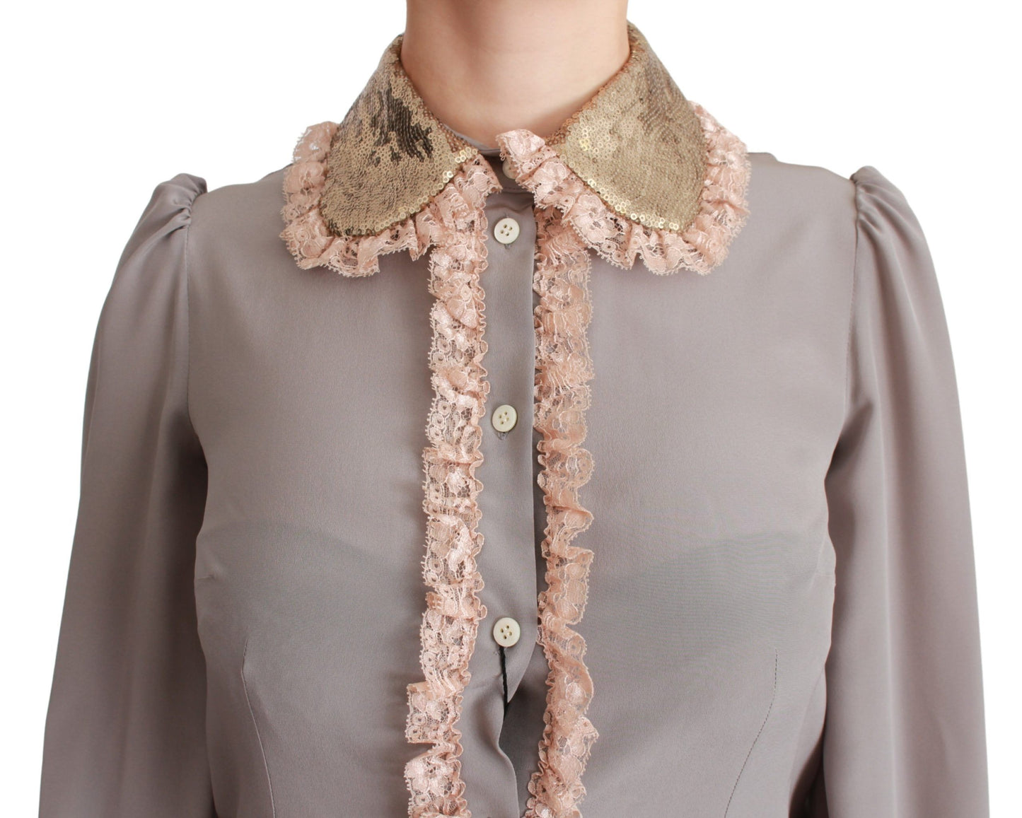 Dolce & Gabbana Elegant Silkeblanding Pailletkrave Skjorte